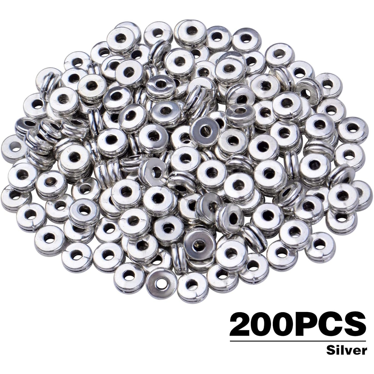 Metal Spacer Beads,200pcs Flat Round Disc Rondelle Spacer Beads Metal Rondelle Beads Spacers for Jewelry Making(6mm) - Silver and Golden