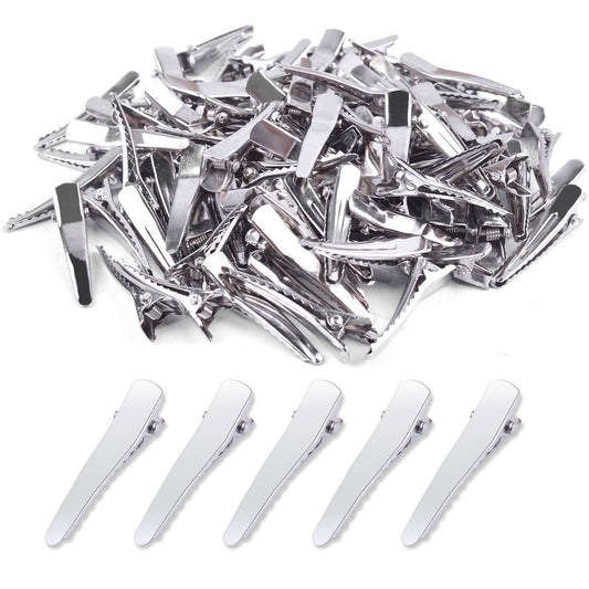 100pcs 1.38inch Stylish Teeth Bows Hair Clips Prong Curl Clips Hairdressing Salon Hair Grip Silver Color