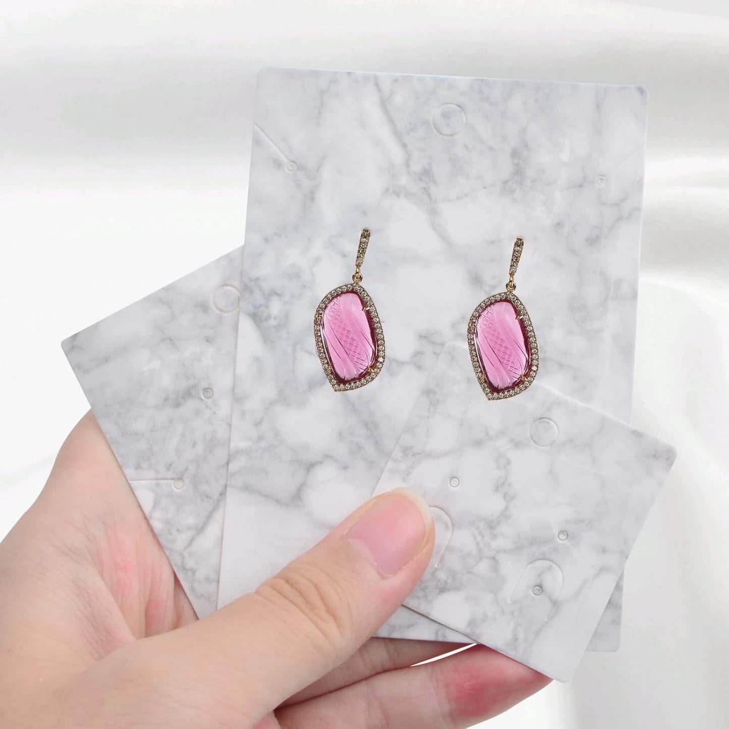 500pcs Marble Design Earring Card Display Holder Set, 120pcs 3 Styles Marble Display Cards and 380pcs Clear Silicone Earring Backs for DIY Jewelry Display Packing Supplies