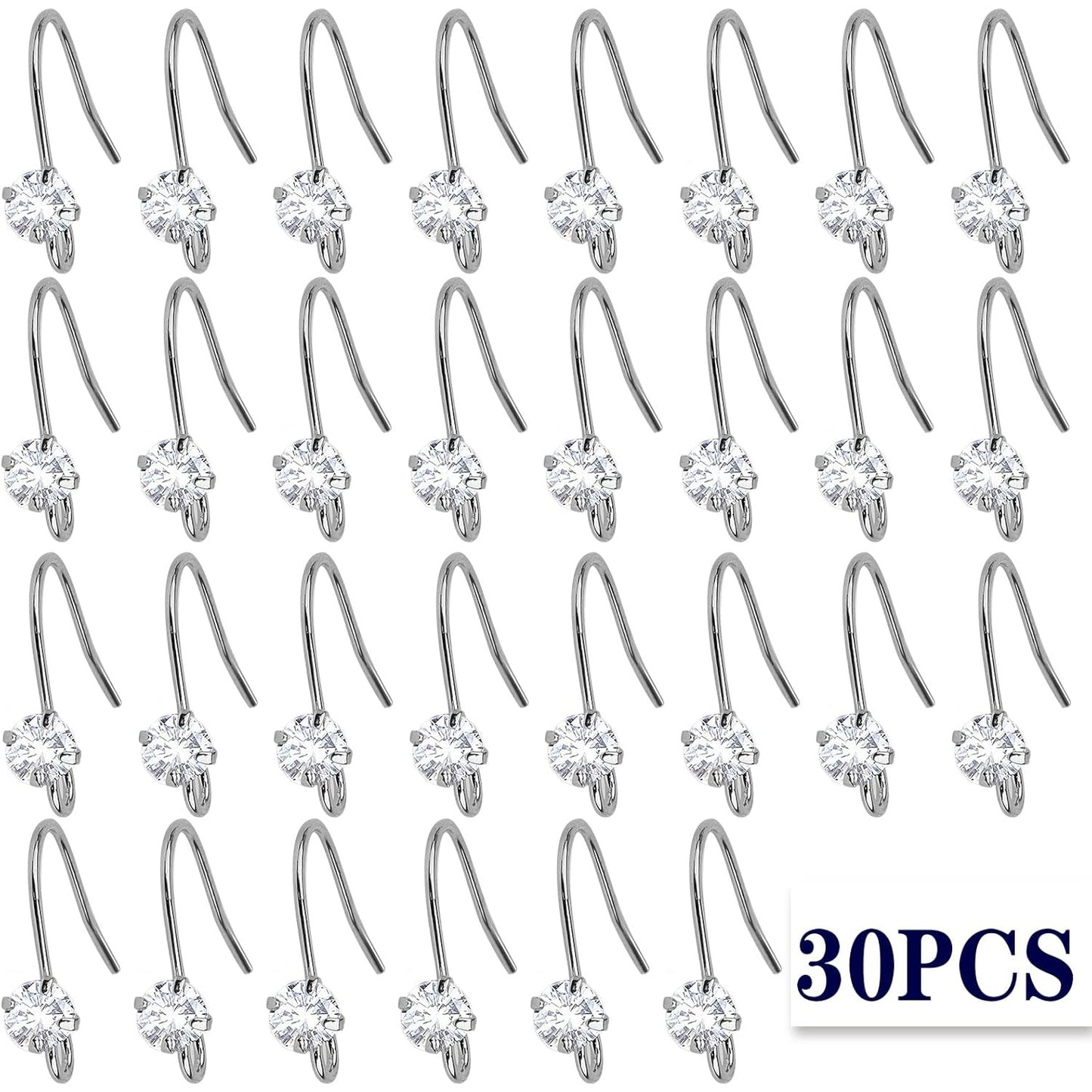 30pcs 3 Colors French Diamonds Earring Hooks Brass Ear Wire Fish Hook Earrings Hypo-allergenic Elegant Dangle Earrings for DIY Jewelry Crafts Making Wedding Prom