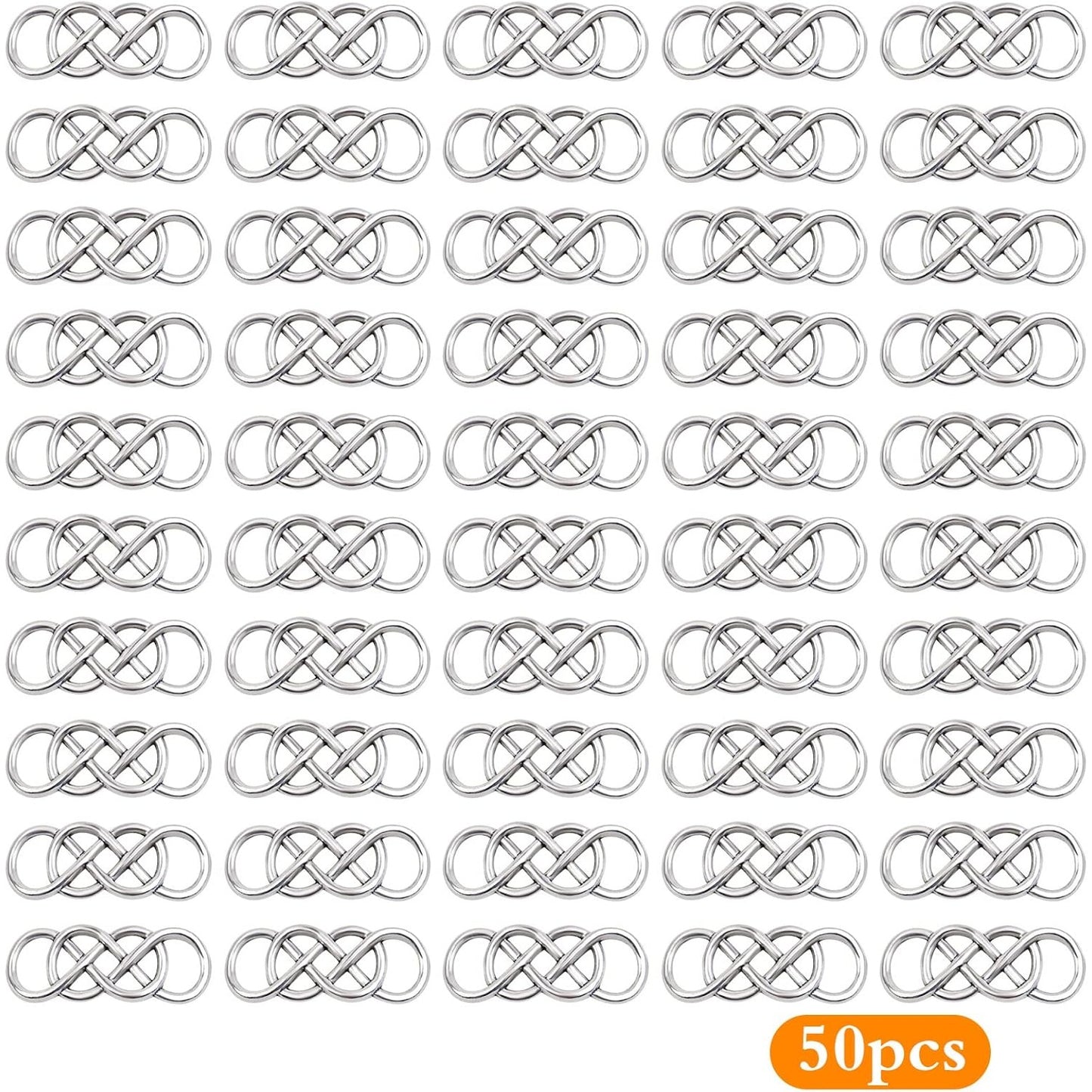 50pcs Double Infinity Symbol Connector Charms Alloy Pendant Charm Connectors for DIY Bracelet Necklace Jewelry Making,32.8mm×12.5mm