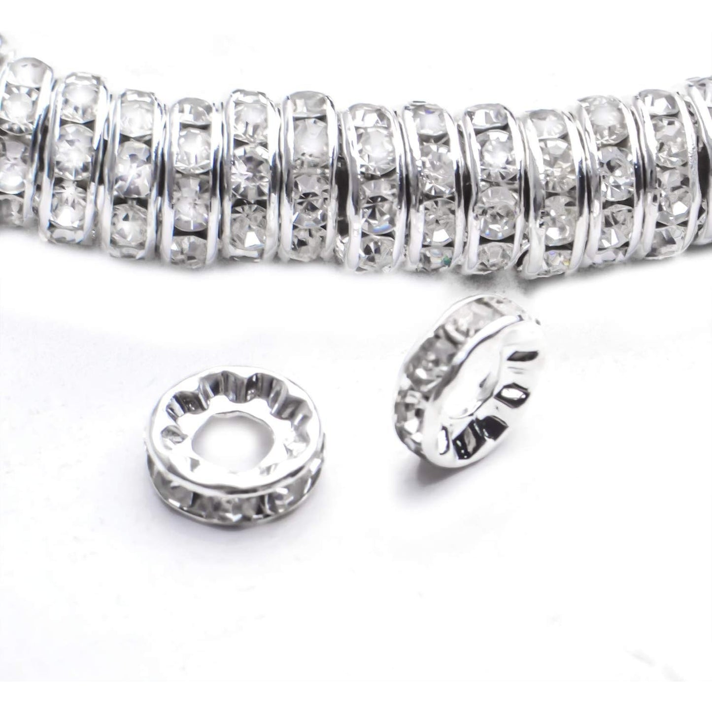 Rhinestone Spacer Beads, 100Pcs Crystal Large Hole European Metal Beads Supplies for DIY Jewelry Making