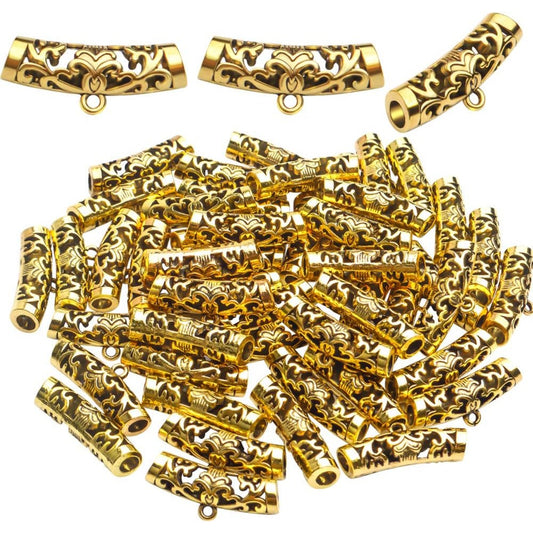 Tibetan Bail Connector,50pcs Antique Golden Tube Bail Beads Alloy Hanger Links Long Hollow Spacer Beads with Loop for Bracelet Necklace DIY Jewelry Making,10x7x25mm