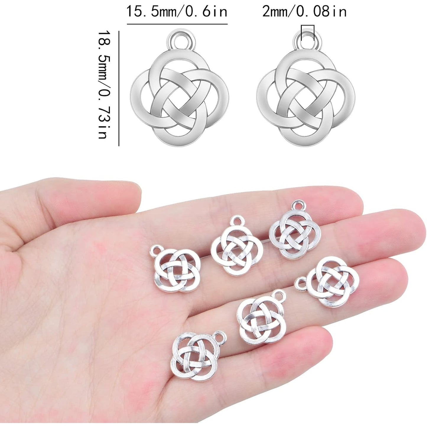 60pcs Antique Silver Chinese Knot Charms Tibetan Alloy Celticing Knot Charms Traditional Cross Connectors Shape Pendants for DIY Bracelet Necklace Jewelry Making Findings