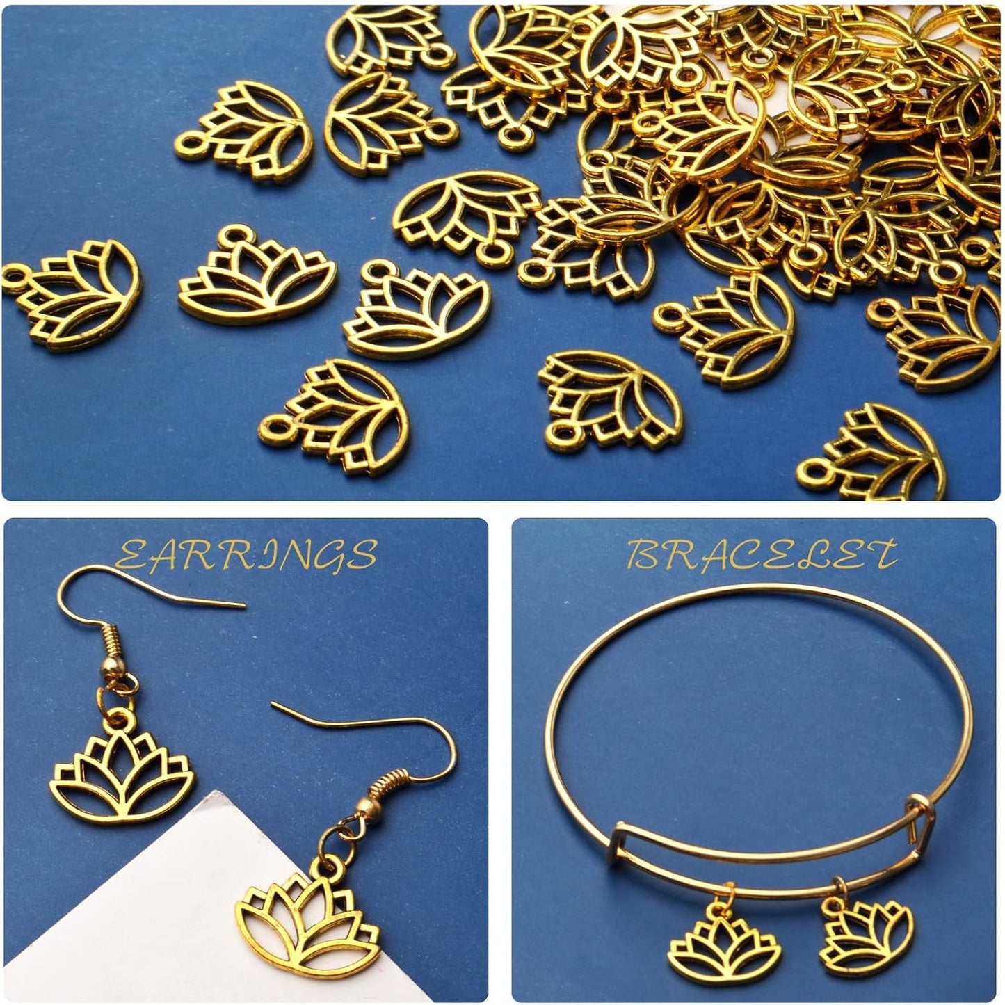 100pcs Lotus Charm Pendants Alloy Yoga Lotus Flower Charms Beads Charms Pendants Craft Supplies for DIY Necklace Bracelet Jewelry Making Crafting Accessory