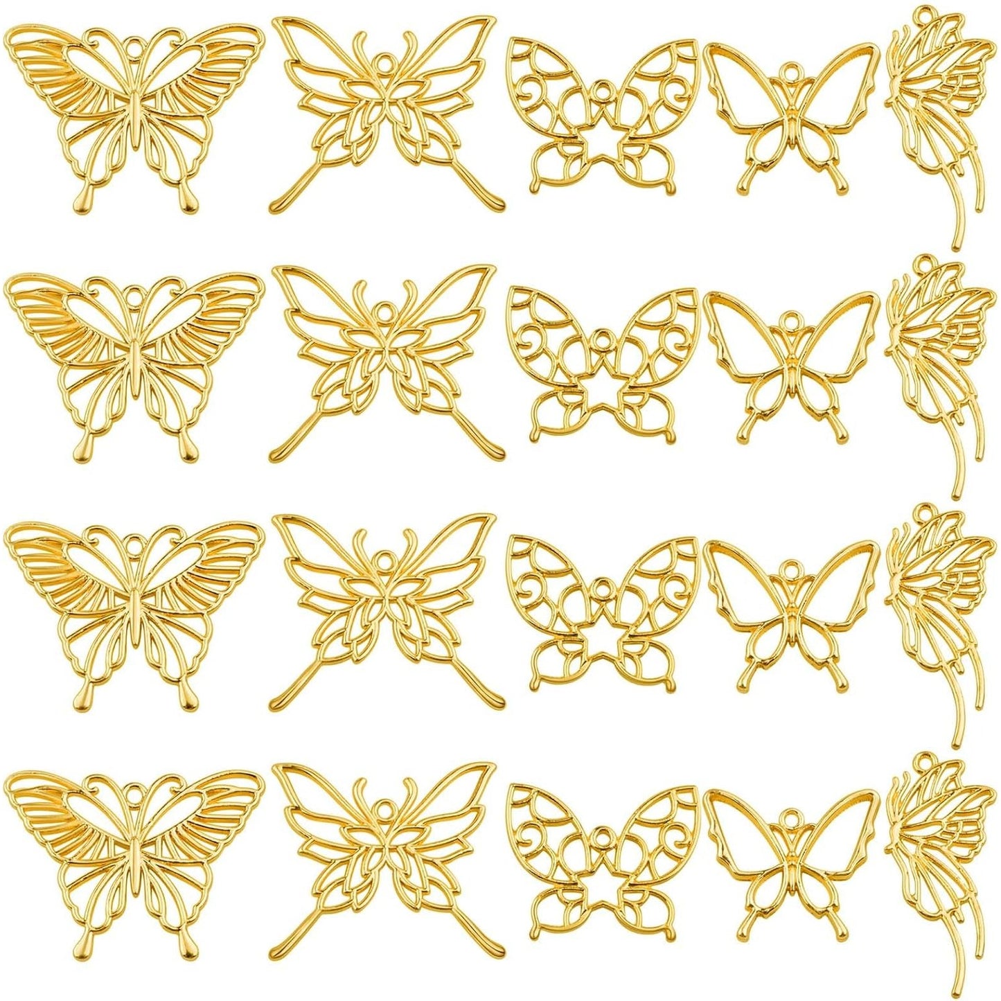20pcs Golden Plated Hollow Butterfly Frame Charms Alloy Open Back Bezel Pendants Butterfly Shape Resin Mould Charms for DIY Necklace Bracelet Jewelry Making, 5 Styles