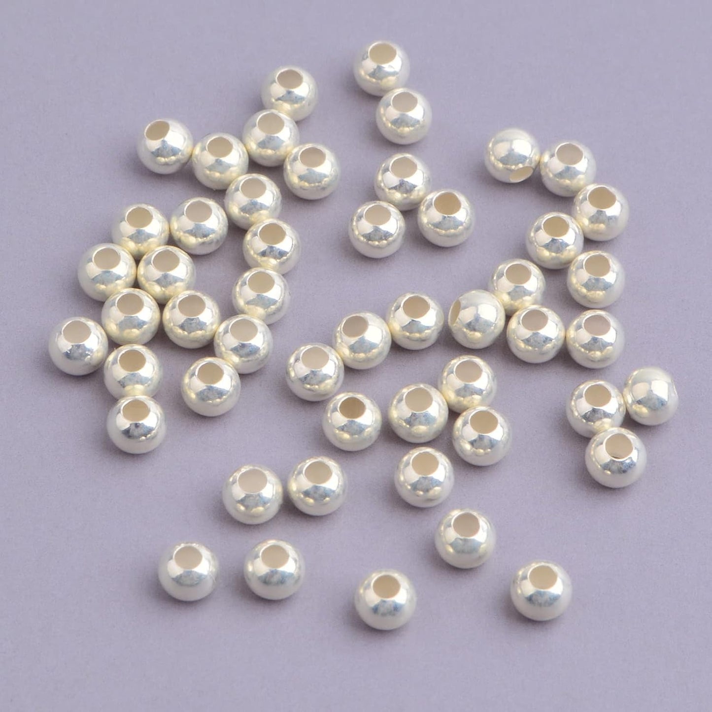 50pcs 3 mm 925 Sterling Silver Seamless Smooth Round Ball Spacer Beads Hypoallergenic Tiny Rondelle Loose Beads with A Box for DIY Necklace Bracelet Jewelry Making Findings