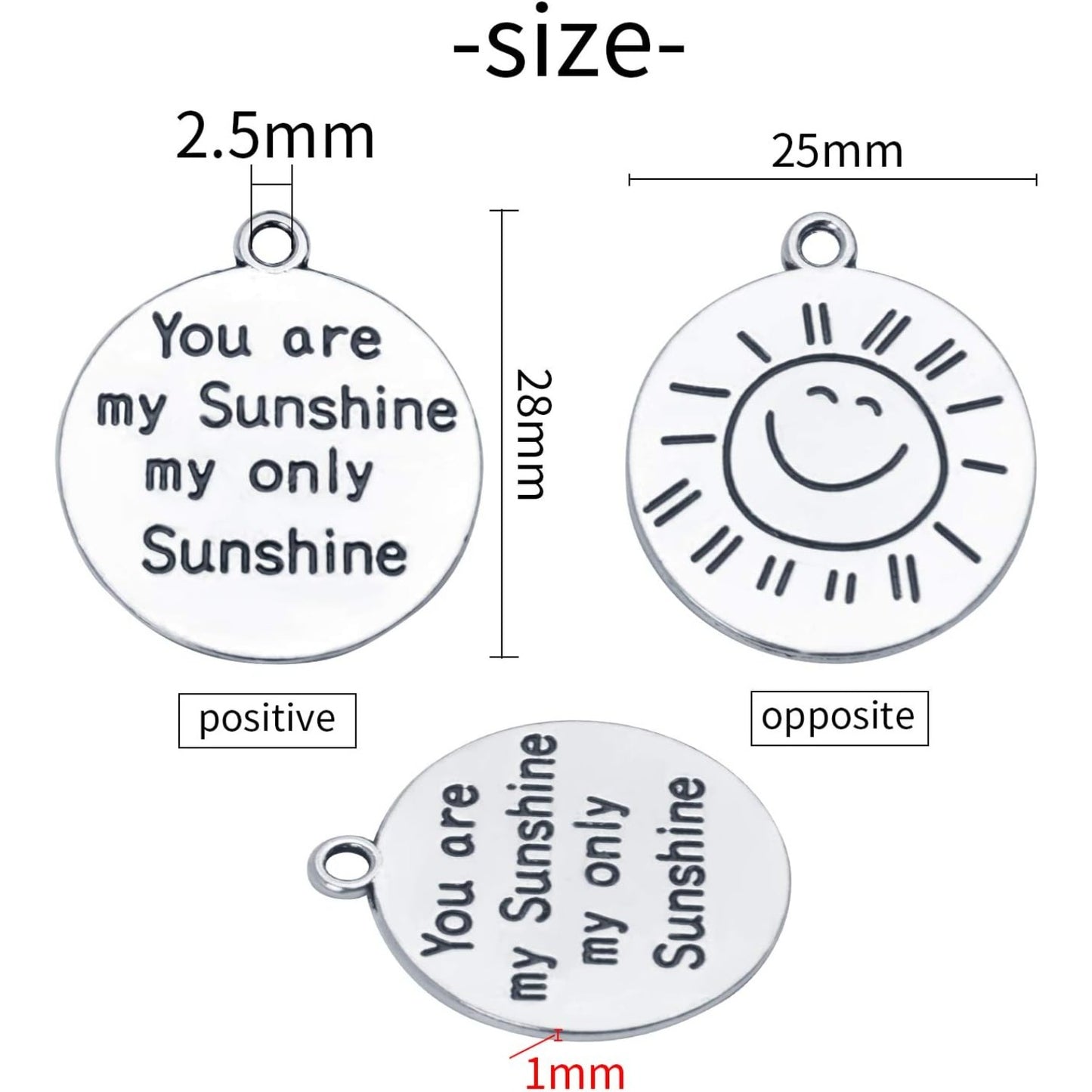 Inspirational Words Charms, 30pcs Lettering Saying Pendants (you are my sunshine my only sunshine) Charms Beads Jewelry Findings for DIY Necklace Bracelet - Double-Sided Design