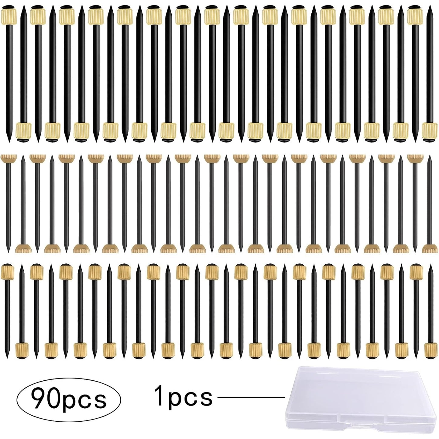 90 Pieces Picture Hanging Nails Black Steel Nails and Brass Head Picture Frame Hangers Nails Hardware with A Plastic Box for Picture Hanging Fixing Coat Racks, 3 Sizes