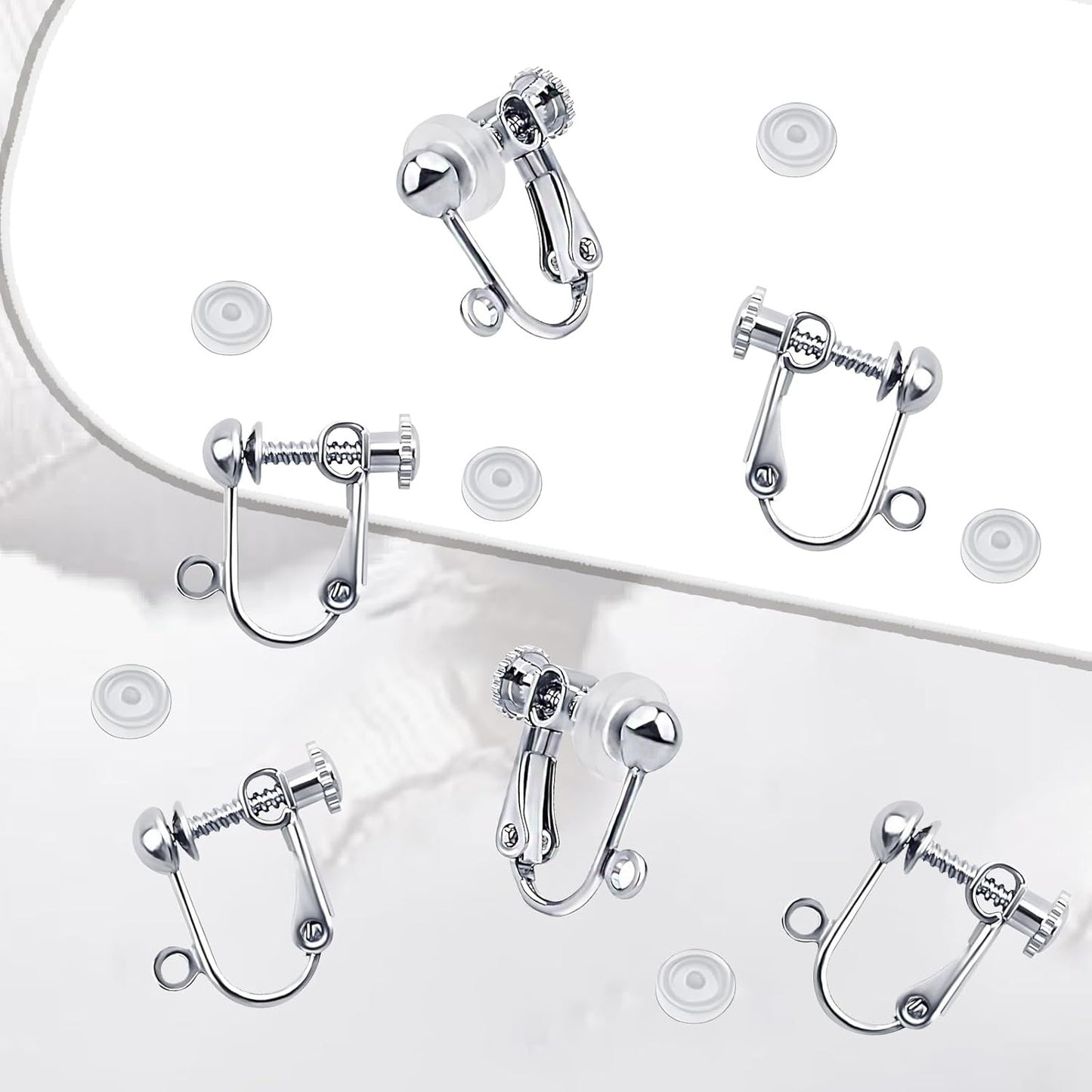 12pcs Sterling Silver Plated Clip-on Earring Converters Brass Screw Back Non Pierced Ear Clips Components with Loop and 12pcs Anti-Pain Pads for DIY Earrings Jewelry Making