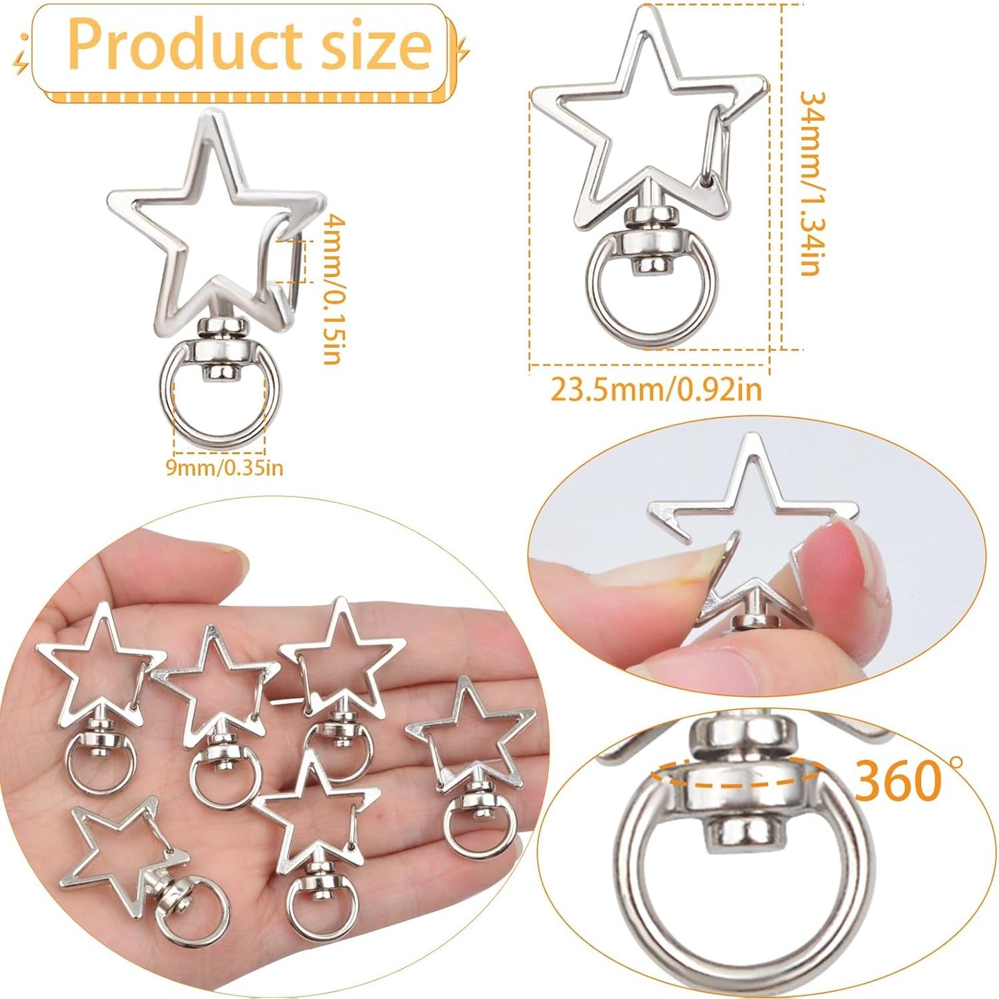 40 Pieces Star Shape Swivel Lobster Claw Clasps Silver Zinc Alloy Snap Hook Keychains Clips DIY Keyrings Accessories for Backpacks Bags Jewelry Making Craft Supplies