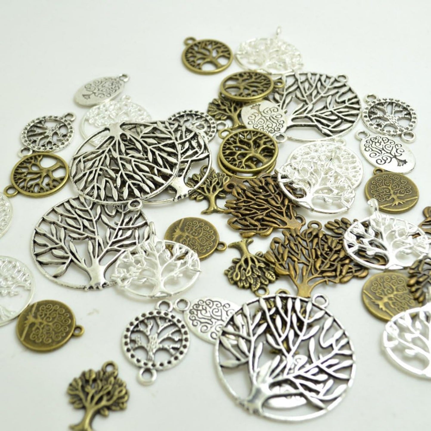 BronaGrand Pack of 50 Alloy Tree of Life Charms Pendents for Making Bracelet and Necklace