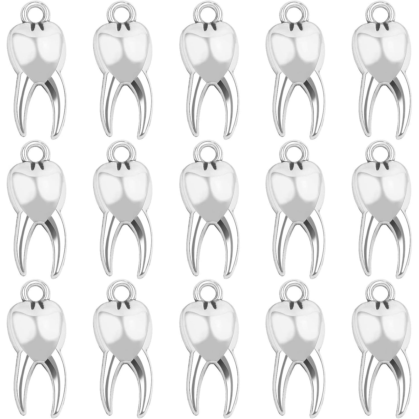 100pcs Antique Silver Teeth Pendant Charms Vintage Alloy Tooth-Shaped Dangle Pendants Craft Supplies for DIY Necklace Bracelet Jewelry Making Findings, 19 x 8 mm