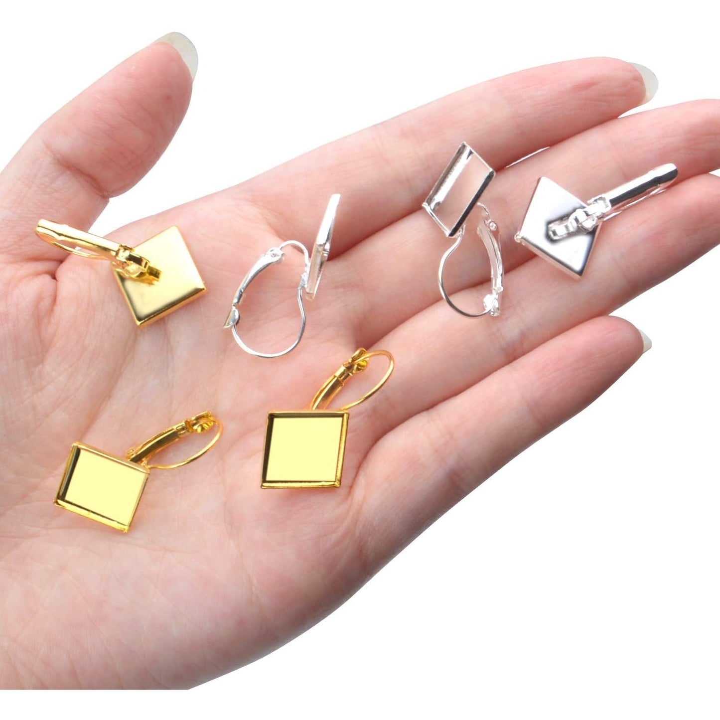 Leverback Cabochon Earring Setting, 20 Pieces Brass Lever Back Hoop Bezel Earrings Earwires with Flat Square Tray for DIY Domed Cabochons Earrings - 12 mm Tray