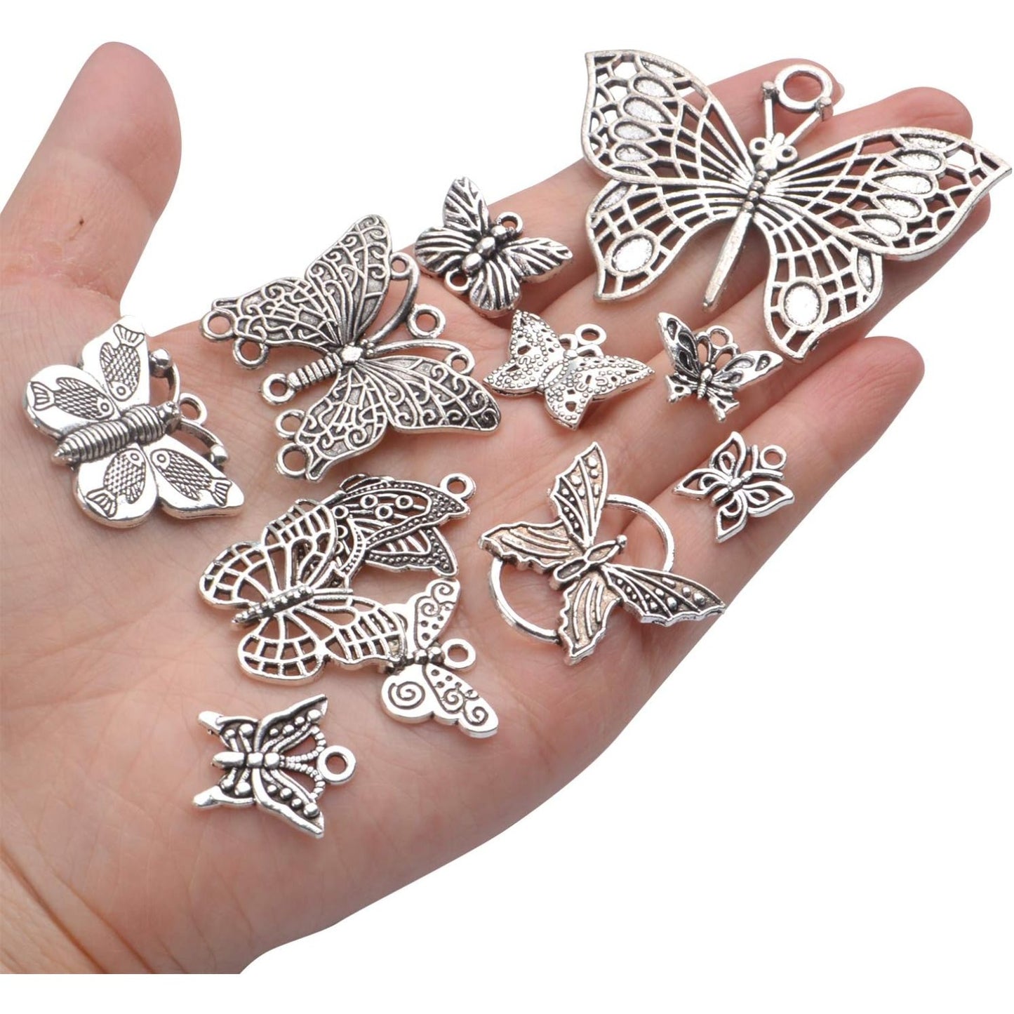 100g Craft Supplies Antique Silver Mixed Butterfly Charms Fly Insect Pendant Charms for DIY Necklace Bracelet Crafting,30-60pcs