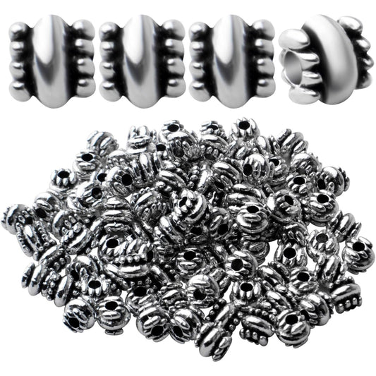 100pcs Antique Silver Spacers Beads Tibetan Alloy Rondelle Bead Spacers Tube Beads Column Loose Beads Charm Beads for Jewelry Bracelet Making Finding