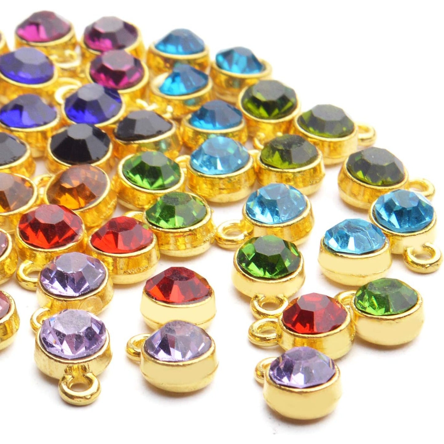 Crystal Birthstone Charms, 48pcs Crystal Birthstone Charms DIY Round Beads Pendant with Rings Handmade Crystal Charm for Necklace Bracelet Earring Jewelry Making, 10x7mm, 12 Colors