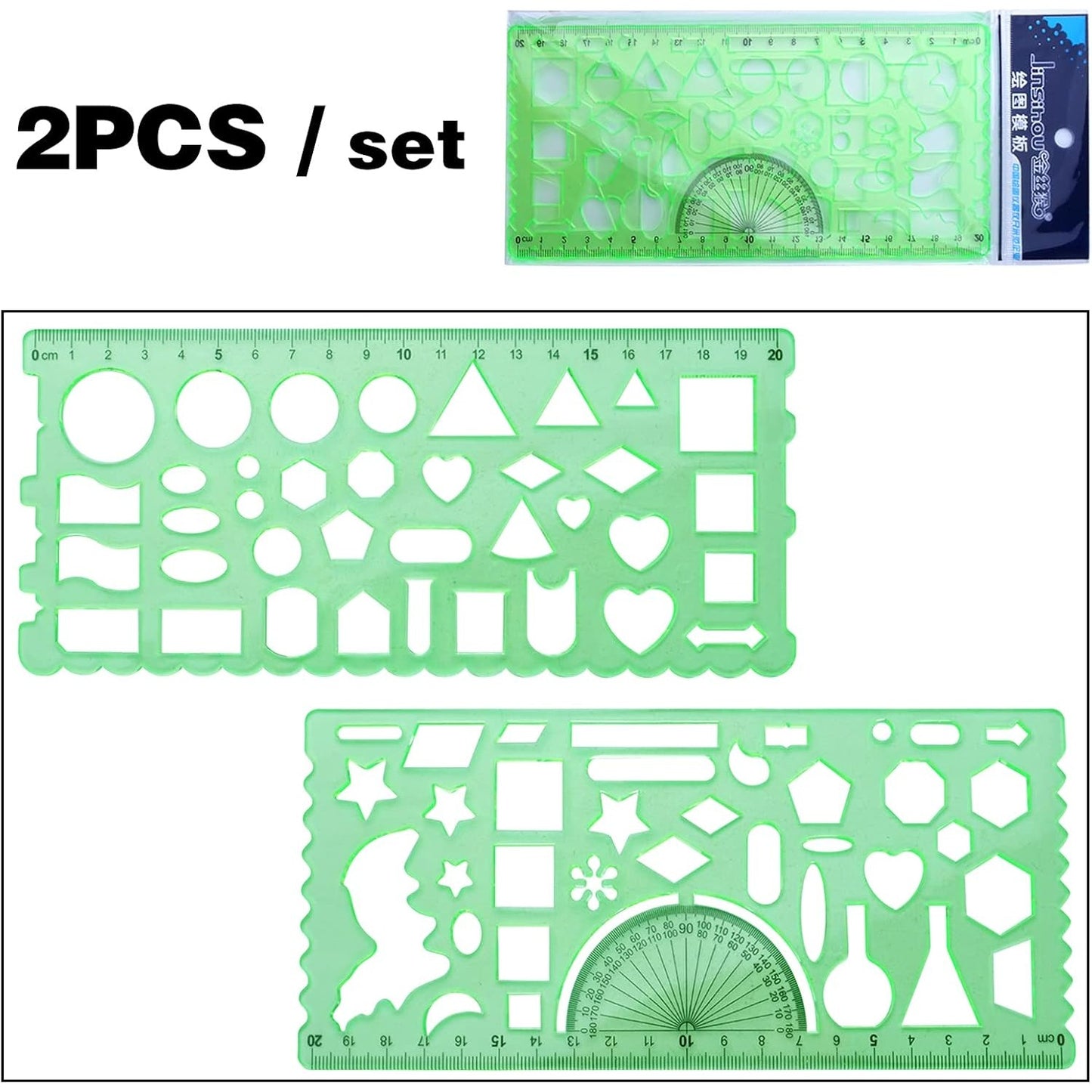 2pcs Plastic Drawing Templates Geometric Rulers Polygon Triangle Circle Painting Pattern for Office and School