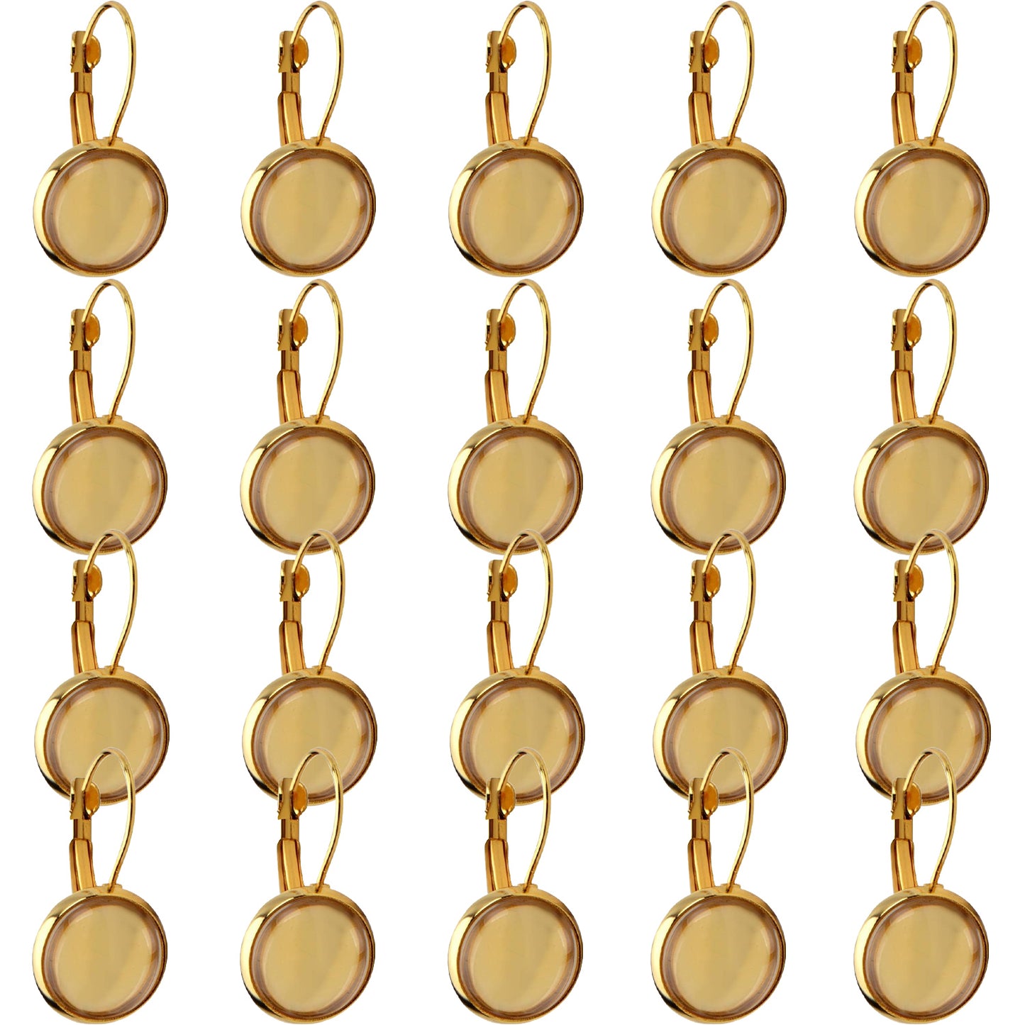 Leverback Earring Blanks, 20pcs Brass French Lever Back Earrings with 12mm Flat Round Cabochon Setting Tray and 20pcs Clear Glass Cabochons for DIY Earring Making