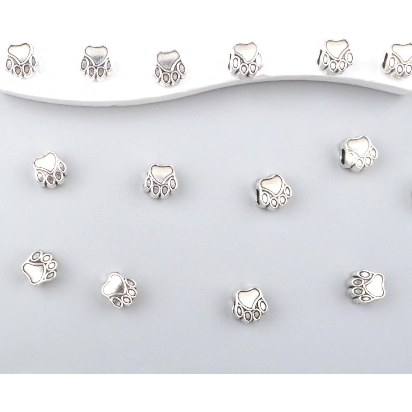 50pcs Antique Silver Animal Paw Print Spacer Beads Vintage Alloy Dog Bear Footprint European Large Hole Beads Accessories for DIY Bracelet Earrings Crafts Jewelry Making, Hole: 4.8 mm