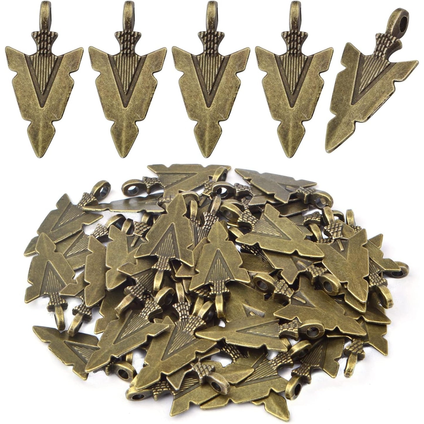 50 Pieces Tibetan Alloy Arrowhead Charms Vintage Chic Arrow Dangle Pendants Charms Craft Supplies for DIY Bracelet Necklace Jewelry Making Findings, Antique Golden