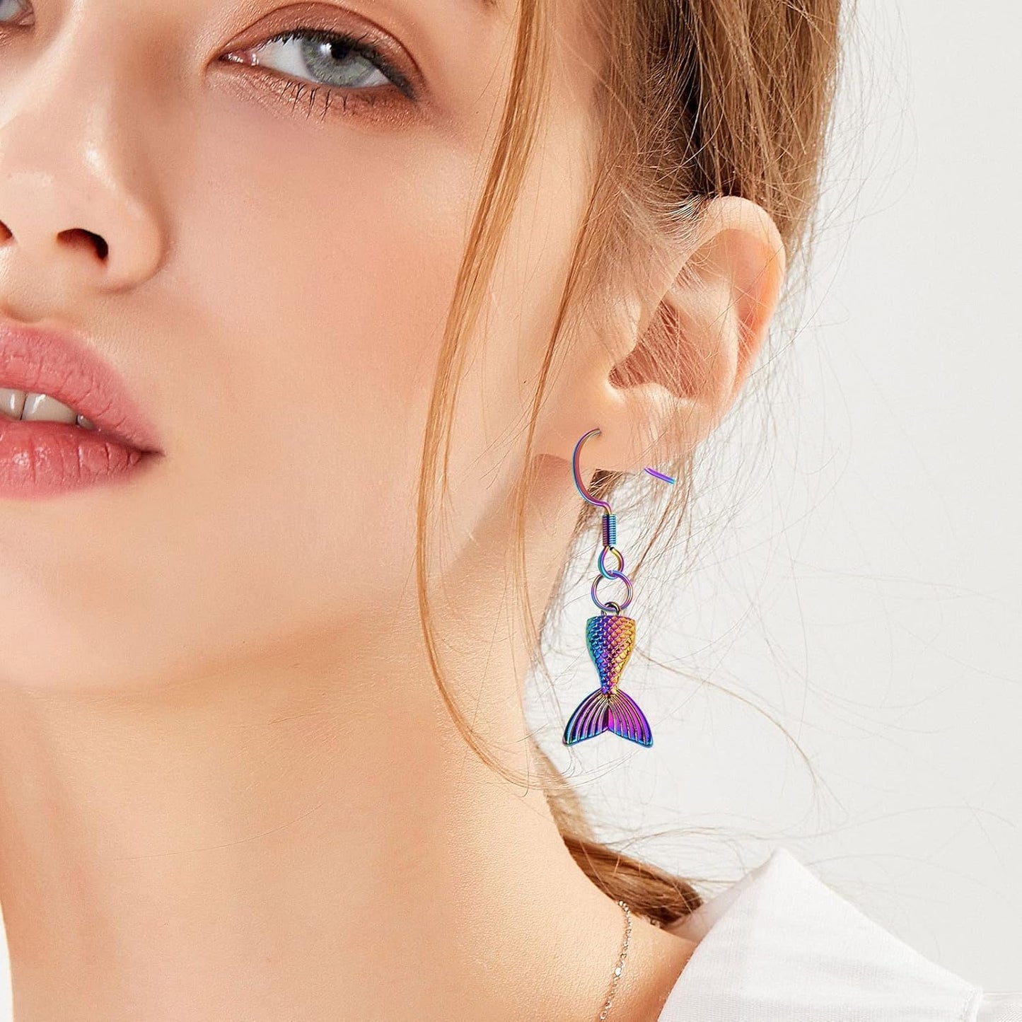 50pcs Stainless Steel Earring Hooks Hypoallergenic French Ear Wire Fish Hooks with 50pcs Clear Earring Safety Backs for DIY Earrings Jewelry Making Supplies, Rainbow Color