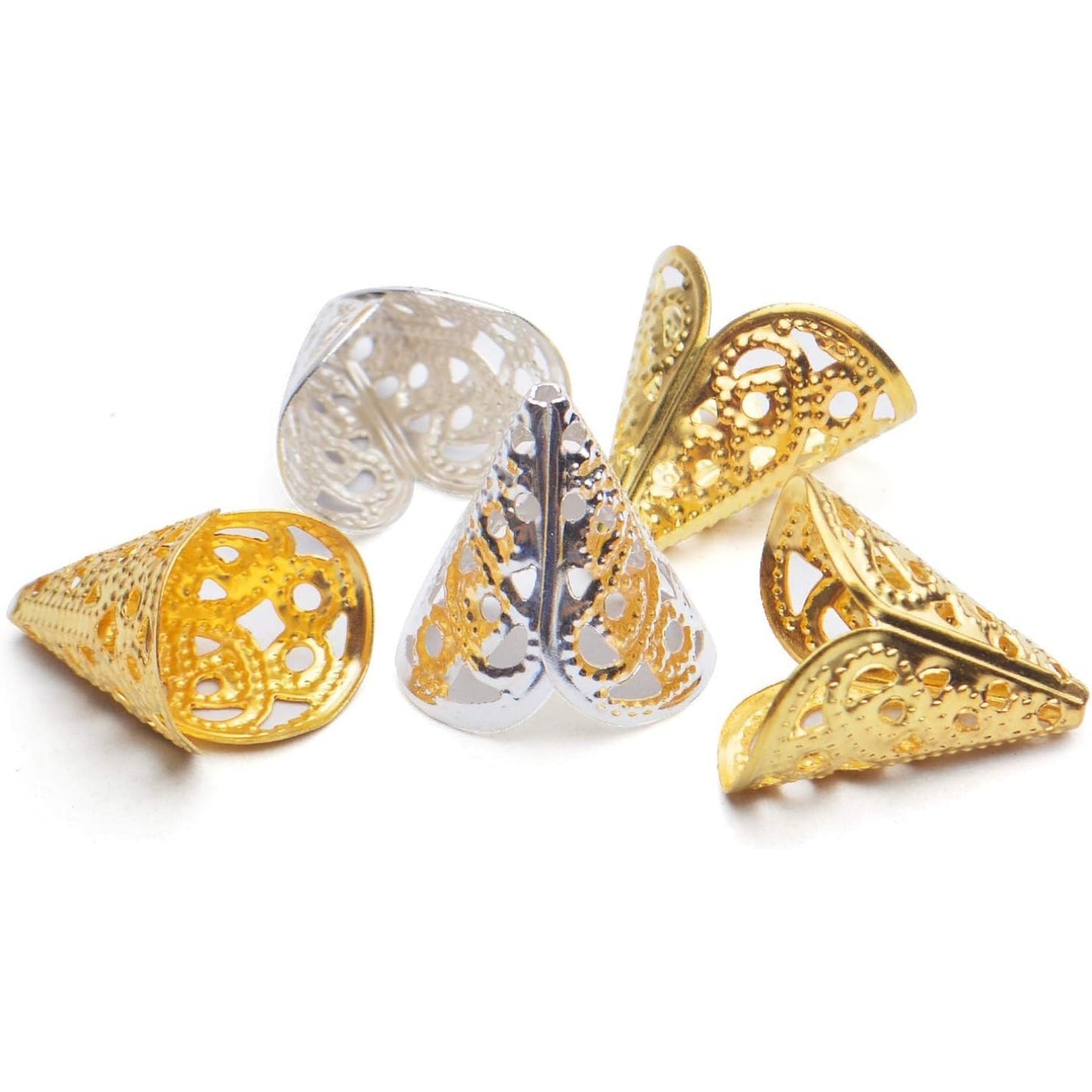 Bead Caps,200Pcs Filigree Cone Beads Cap Alloy Hollow Flower Bead Caps for Bracelet Jewelry DIY Craft Making