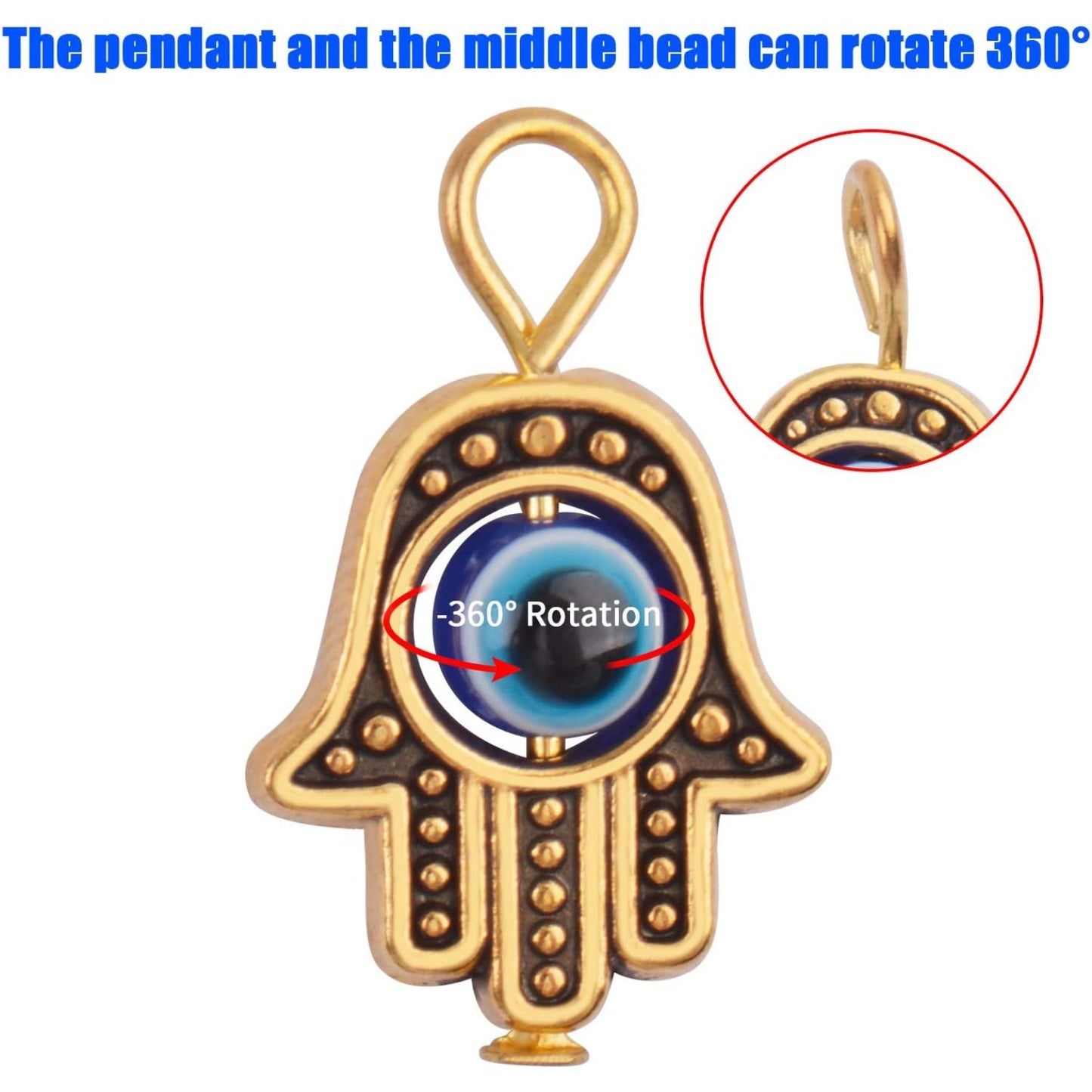 Hamsa Hand Beads Frame Charms,30 Pieces of Hamsa Evil Eye Pendant Hand of Fatima Symbol Charms Jewelry Making Findings for DIY Necklace Bracelet(Gold & Silver & Bronze)