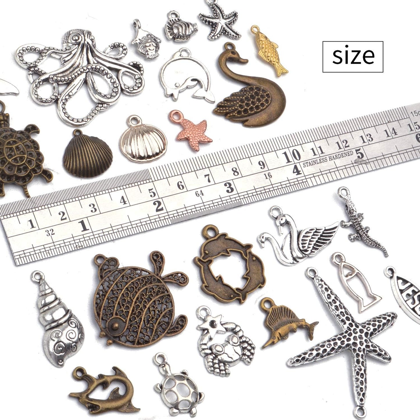 Marine Charm Collection,100g (About 60-70 Pieces) Sea Creatures Pendants Alloy Ocean Life Seashell Sea Stars Fish Jewelry Findings Craft Supplies for DIY Bracelet Necklace