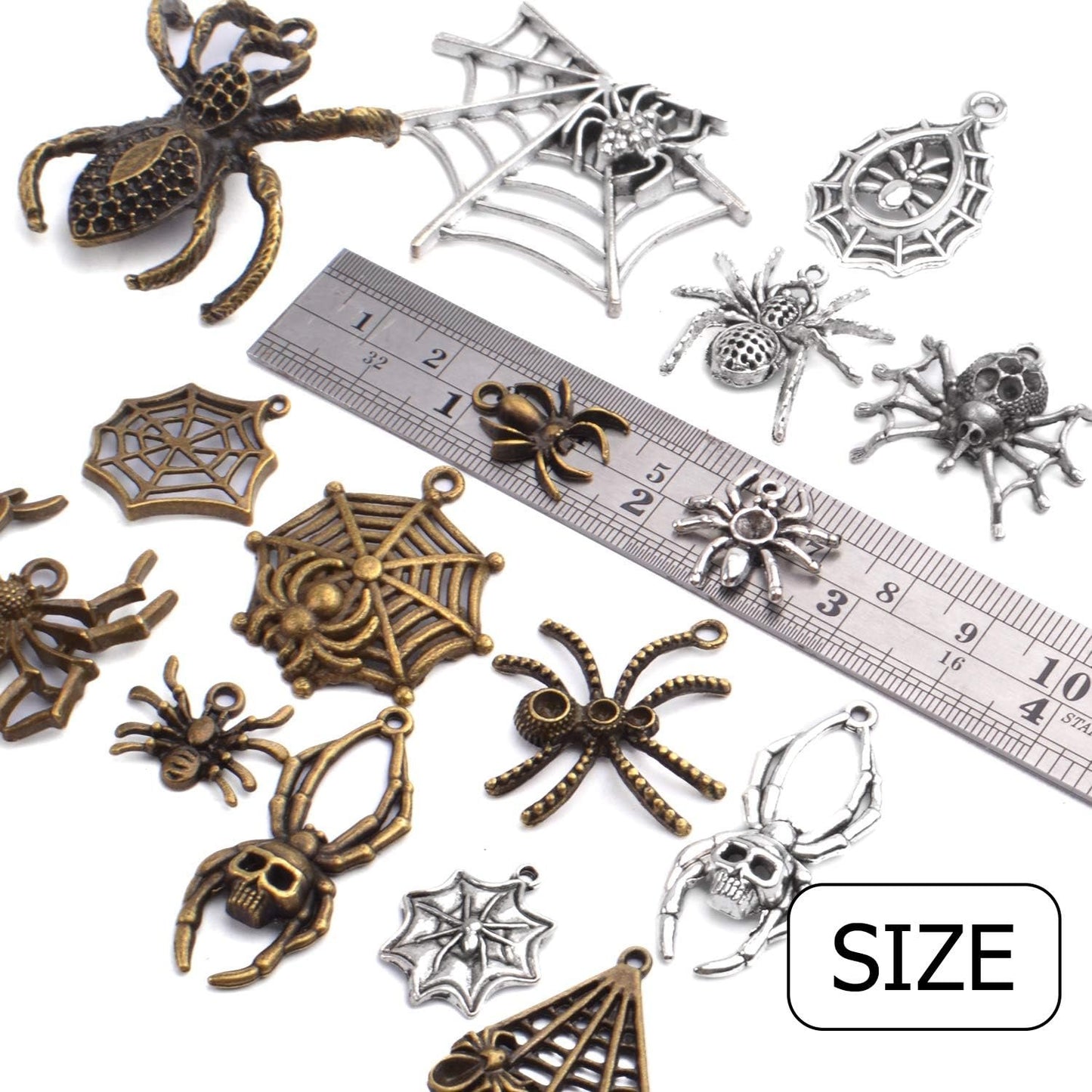 Spider Charms,100g(30-50pcs) Vintage Spider Pendant Charms Mixed Halloween Spider Pendant for Craft DIY Jewelry Making