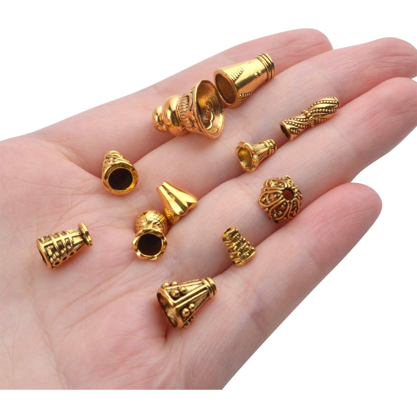 100 Gram (About 110-150pcs) Antique Gold Cone Bead Caps Flower End Caps Tassel End Cap for Jewelry Making Crafts DIY