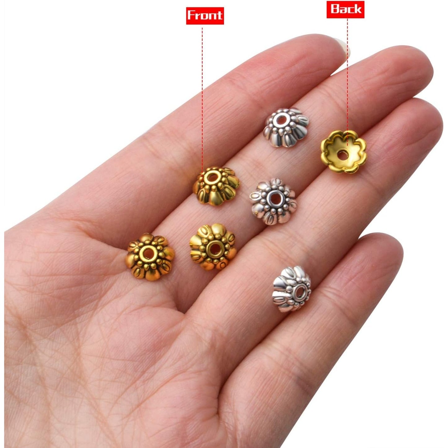 100pcs Flower Beads Caps Spacer Beads Caps Bead End Caps Flower Caps with A Box for Bracelet Necklace Earring Jewelry Making Supplies