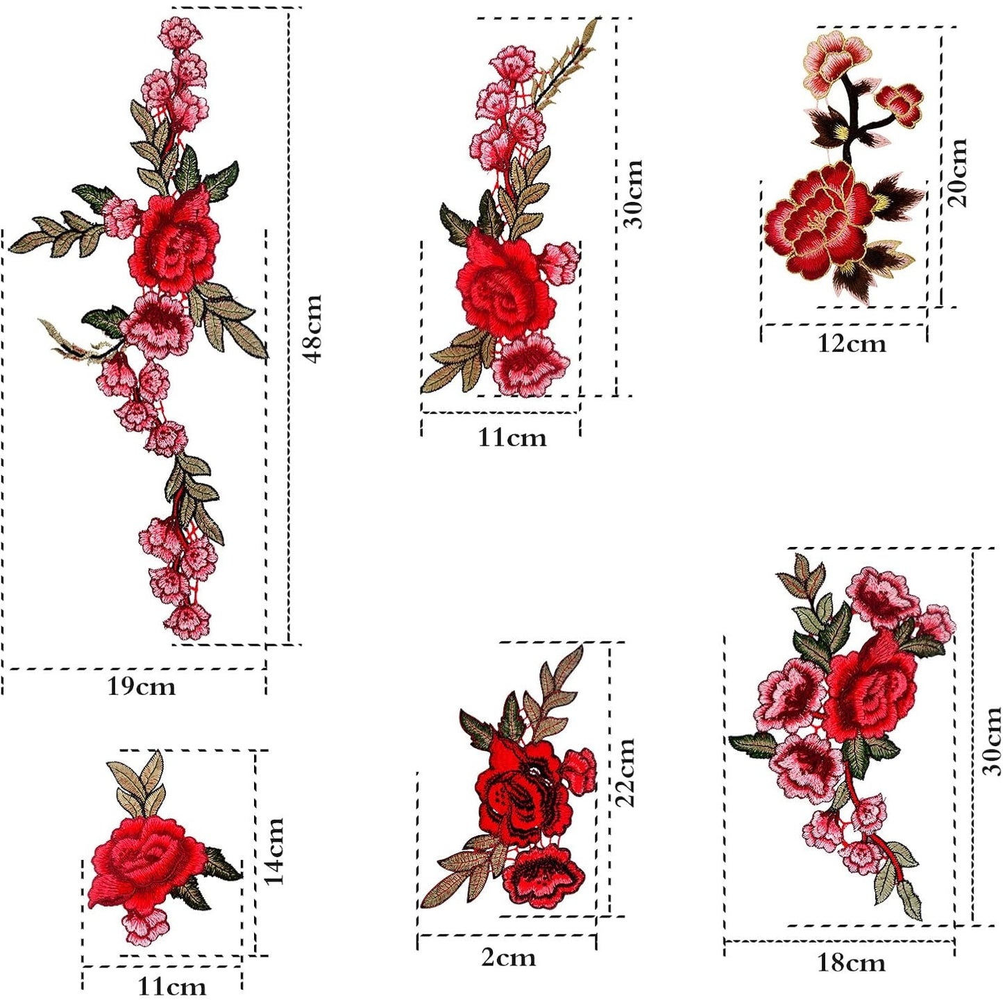 12 Pieces (6 Pairs) Iron On Flower Patches Clothing Patch Delicate Embroidered Flower Appliques for DIY T-Shirt Backpack Hoodies Shoes Bags Decoration, 6 Styles