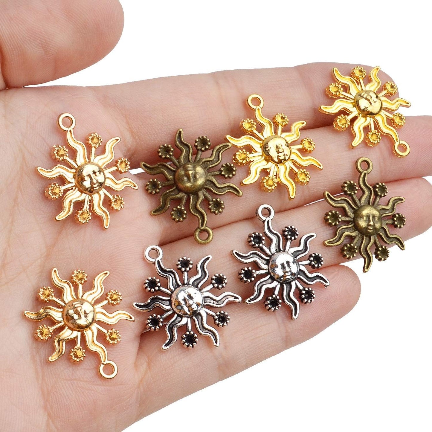 40pcs 23mm Alloy Celestial Sun Charms Tibetan Sun Smile Charm Jewelry Charms Pendants for DIY Earring Necklace Jewelry Findings Making Accessory