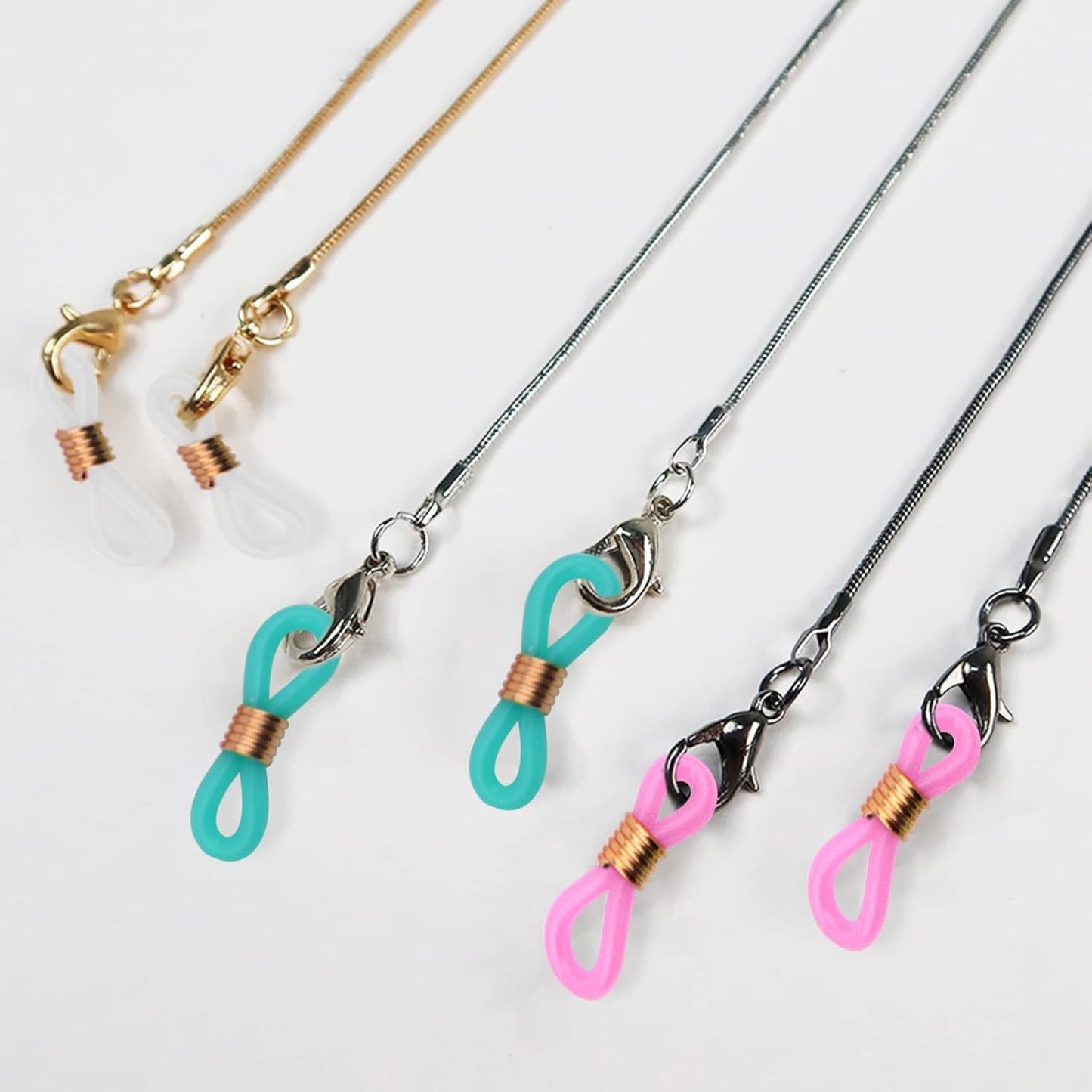 50pcs Eyeglasses Chain Ends Adjustable Silicone Spring Connector Holder Spectacle Anti-Slip Ends Retainer Eyeglass Strap Holder Loop for Glasses Necklace Chain, Mixed Colors