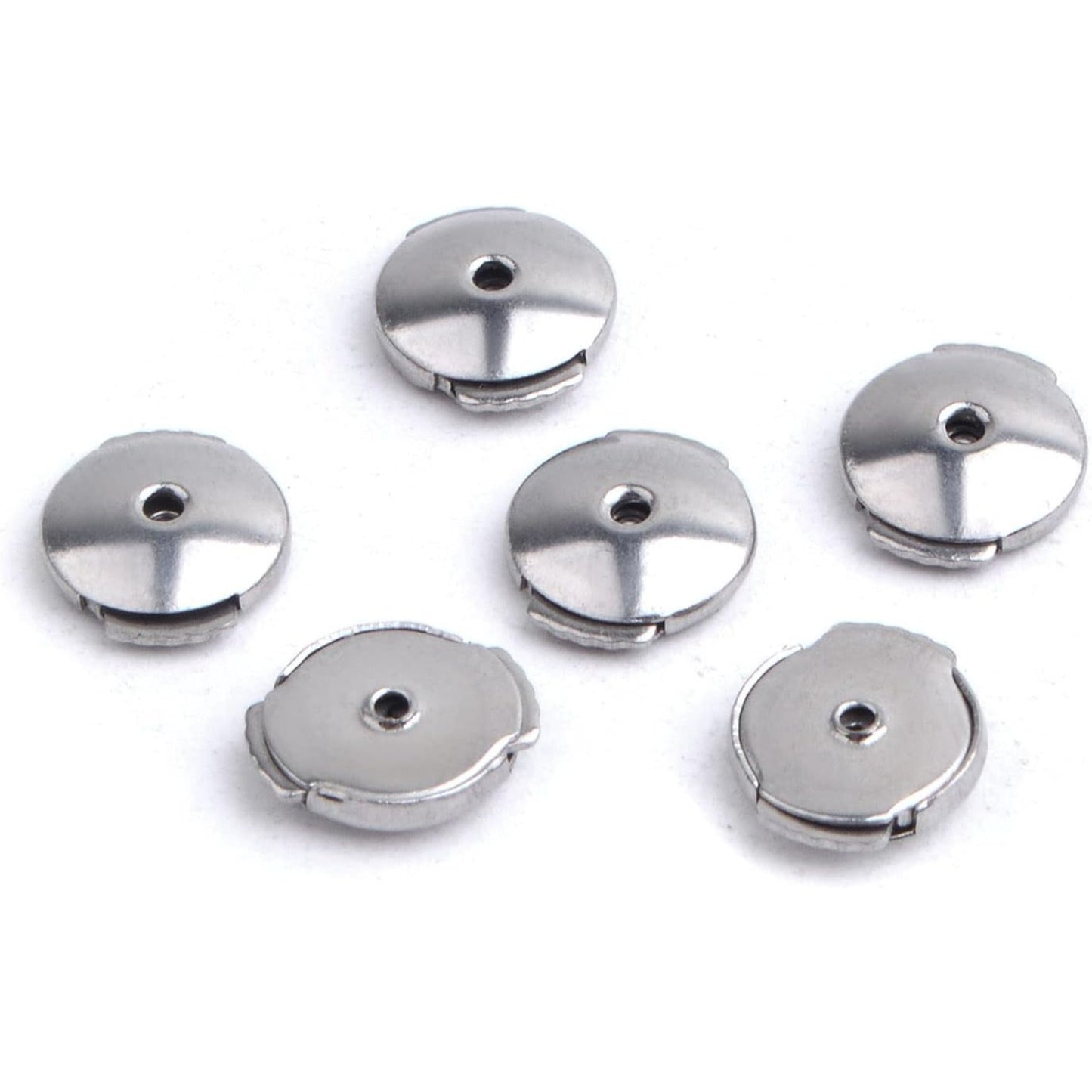 10pcs Stainless Steel Spring Locking Earring Backs Hypoallergenic Round Saucer Shape Secure Earring Backs Stoppers Replacements for DIY Stud Earrings Notched Posts
