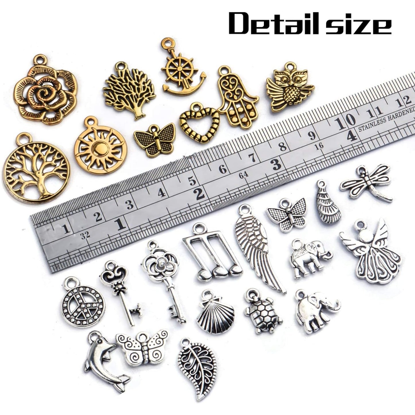 Vintage Charms Bulk,200pcs Mixed Antique Charms Tibetan Alloy Pendants for Necklace Bracelet Jewelry Making and Crafting,Antique Silver & Gold