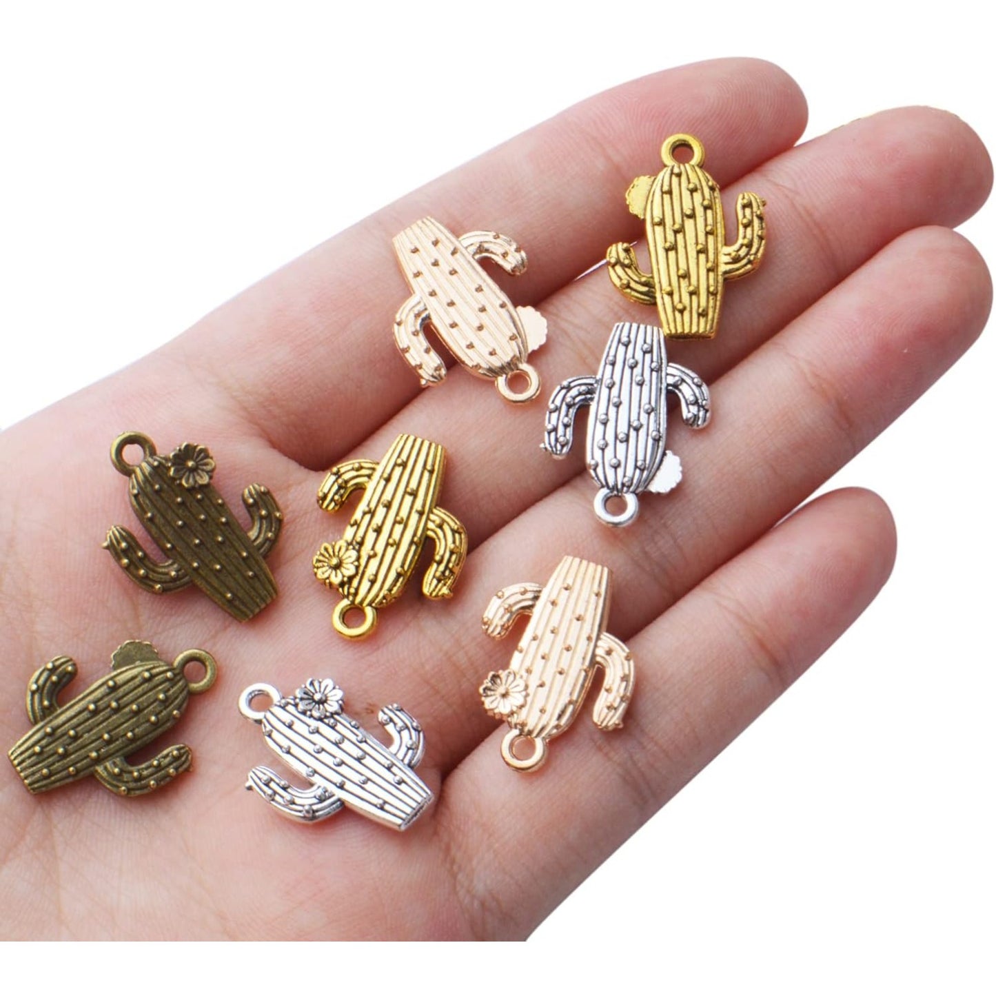 40pcs Cactus Flower Charm Alloy Plant Charms Cactus Charm Pendants Craft Supplies for DIY Earring Necklace Bracelet Jewelry Making Accessory,4 Colors
