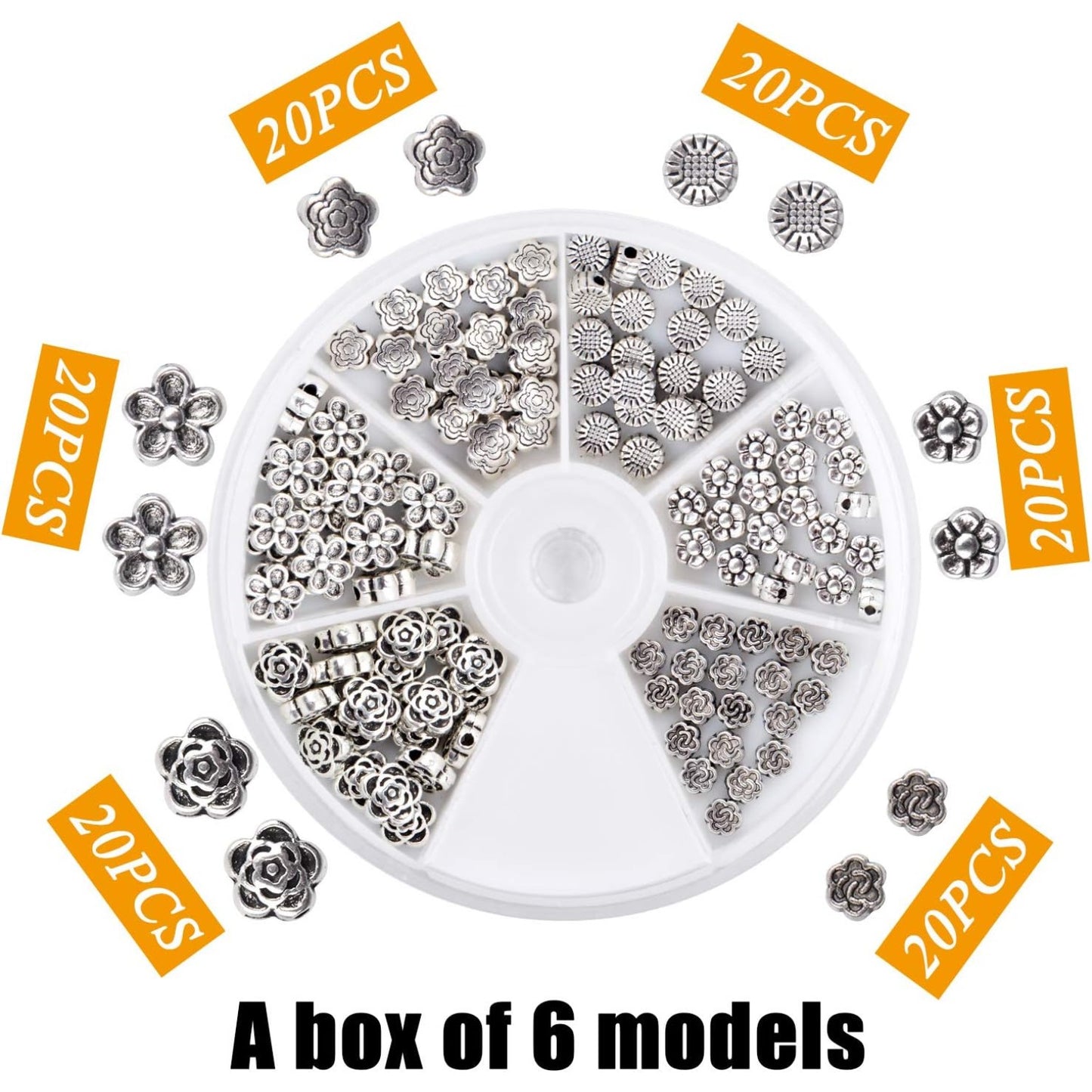 Alloy Spacer Beads, 120 Pieces Antique Silver Spacer Beads Tibetan Silver Beads for Jewelry Making Bracelets Necklace, 6 Styles
