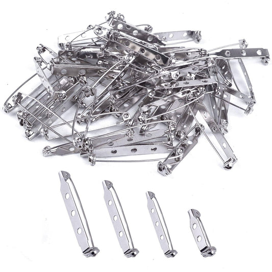BronaGrand 120pcs Bar Pins Brooch Pin Backs Safety Clasp, 4 Sizes 20 mm, 25 mm, 32 mm and 38 mm (Silver)