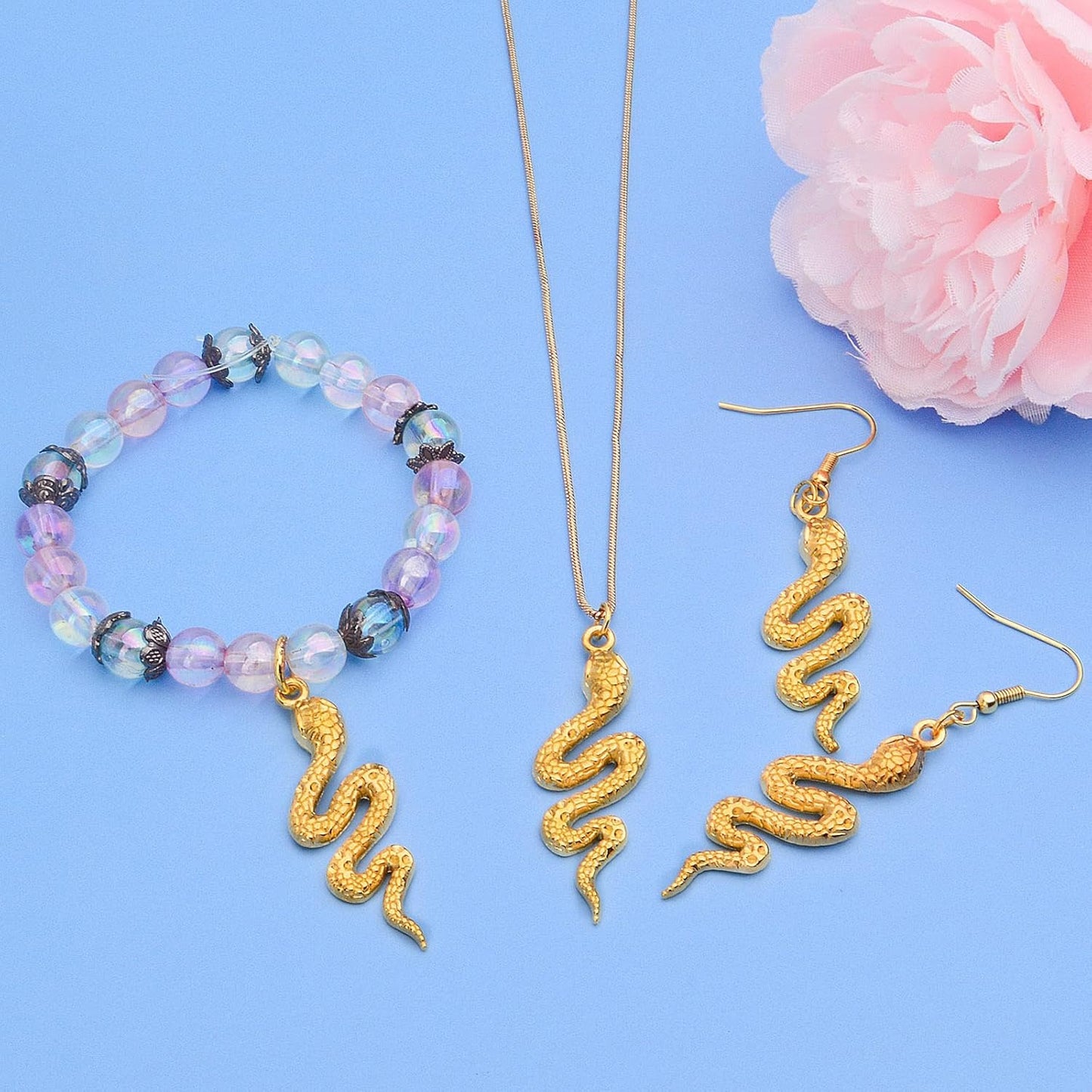 32pcs Snake Charms - Alloy Cobra Pendant for Bracelets Necklaces DIY Jewelry Craft Making Supplies, 4 Colors
