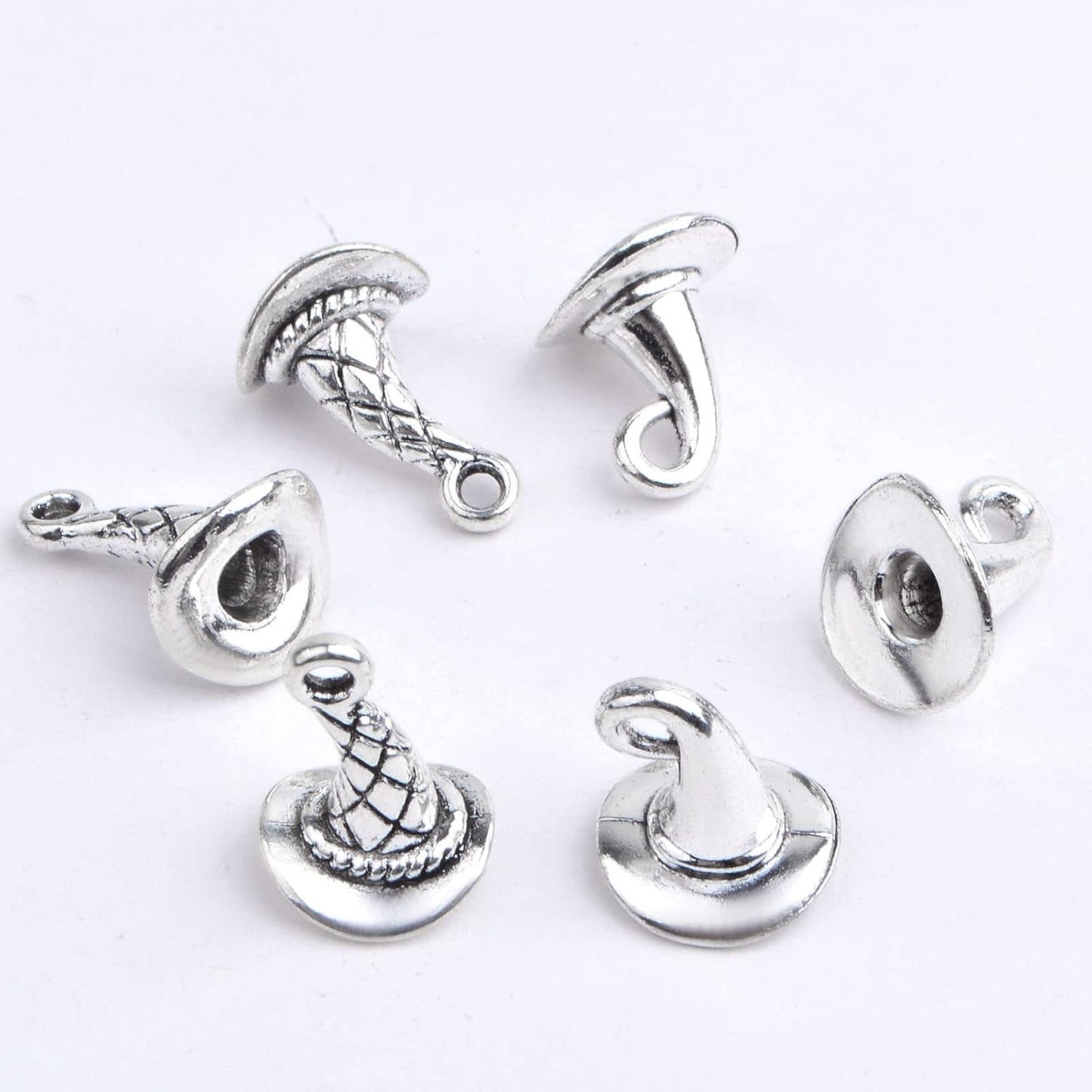 60pcs Antique Silver Witch Hat Pendant Charms Alloy Halloween Hat Wizard Cap Dangle Pendants Jewelry Making Findings for DIY Bracelet Necklace Earrings Crafts Decoration