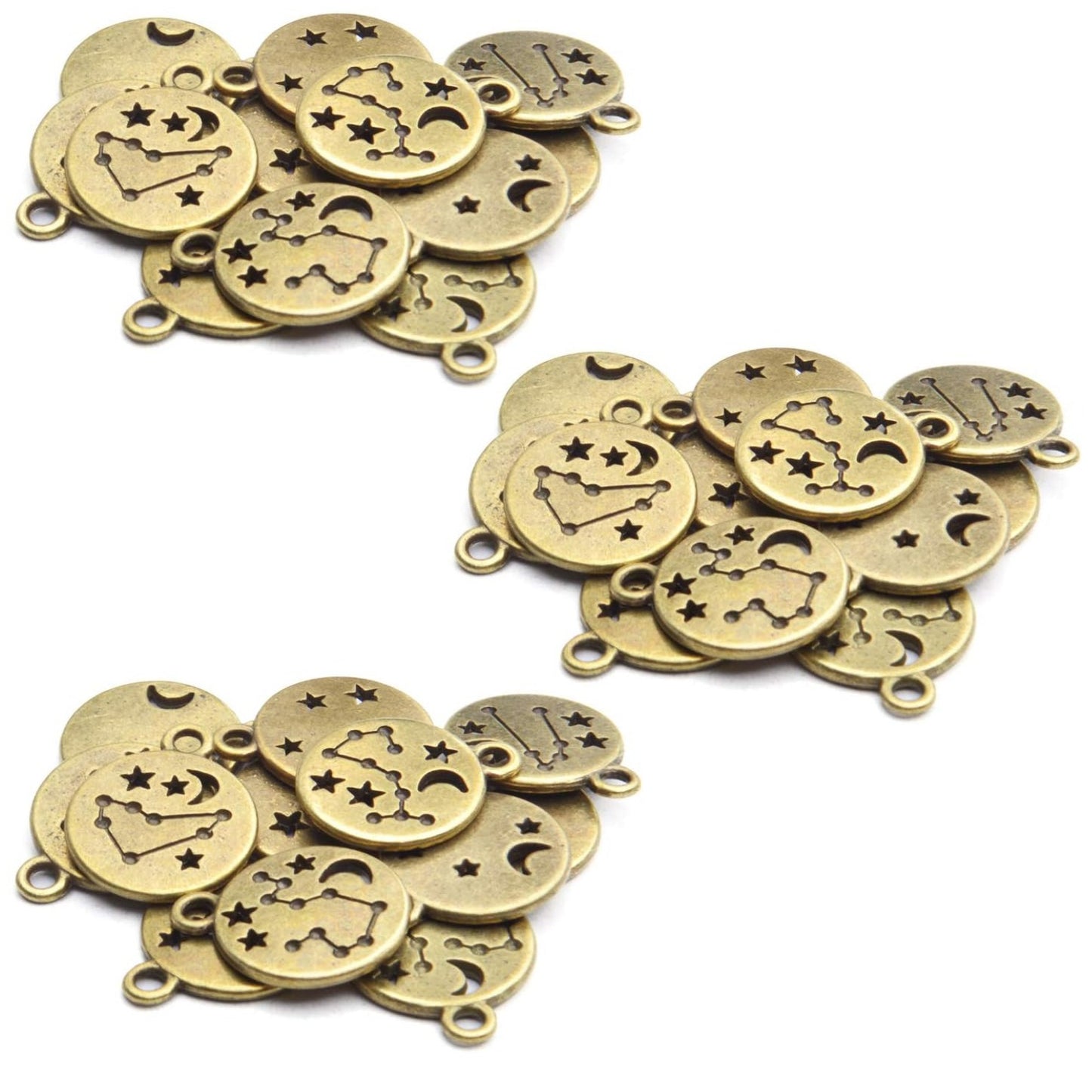 Constellation Charms Pendant, 3 Sets (36 Pieces) Zodiac Sign Charm Flat Round Metal Pendant Twelve Constellation Charm DIY Craft Supplies for Necklace Bracelet Jewelry Making