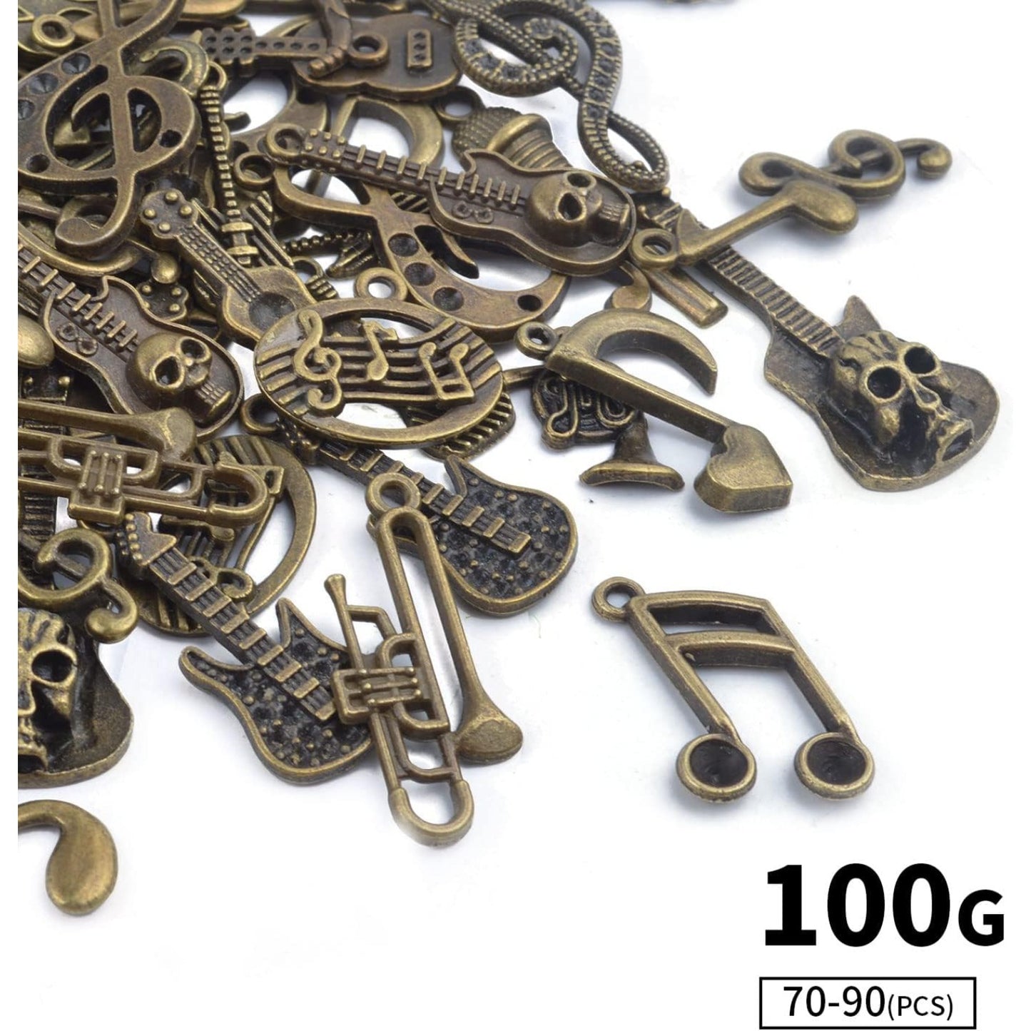 100 Gram Antique Bronze Mixed Music Charms Collection Vintage Alloy Musiccal Instrument Notes Dangle Pendants Craft Supplies for DIY Necklace Earrings Jewelry Making