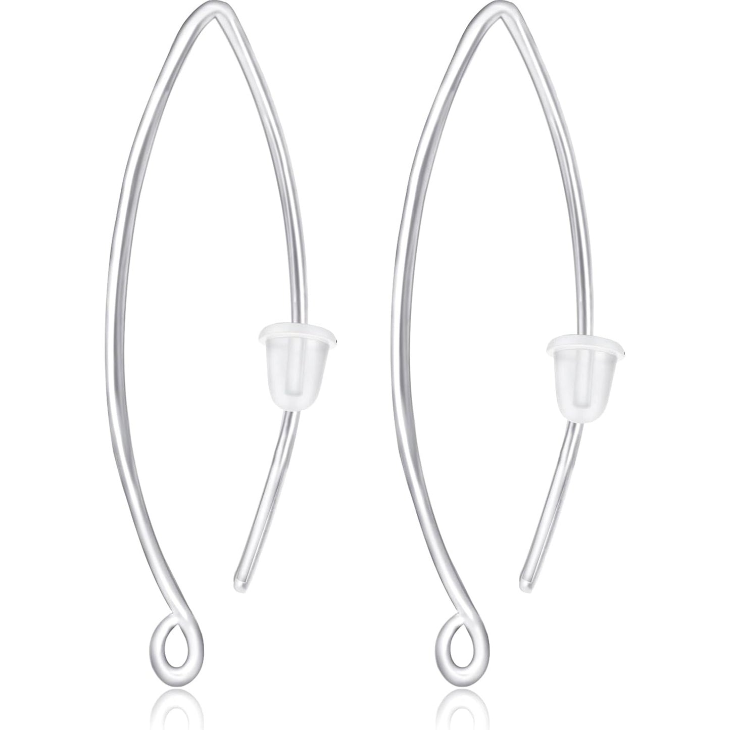 1 Pair of V-Shaped Earring Hooks S925 Sterling Silver Long Ear Wire Hook Dangle Connectors Replacements with Clear Ear Backs for DIY Earrings Crafts Jewelry Making Accessories
