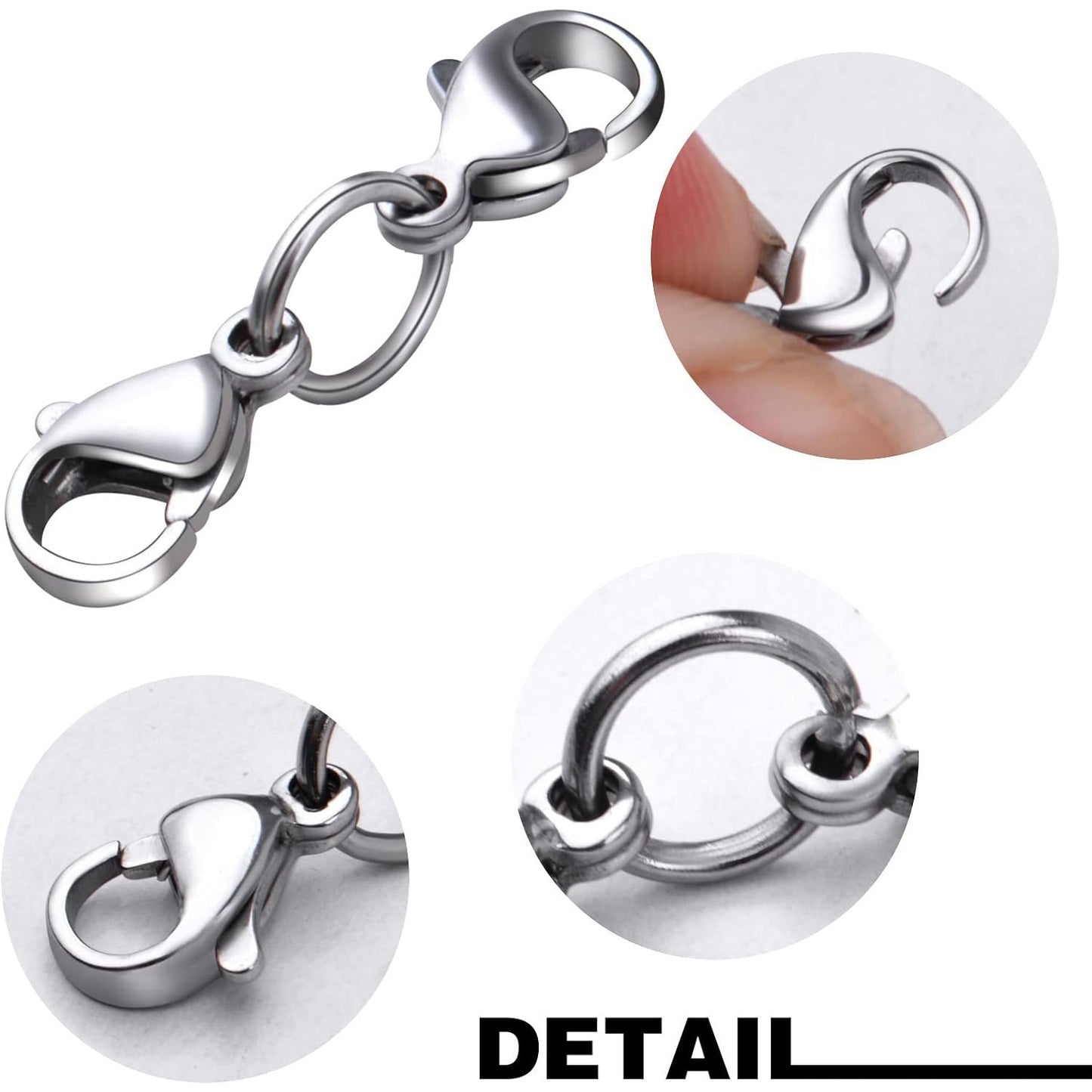 10 Sets Double Lobster Clasp Extender Stainless Steel Lobster Clasp Claw Connectors Bracelet Extension Clasps for DIY Crafts Necklace Jewelry Making Handmade Decoration