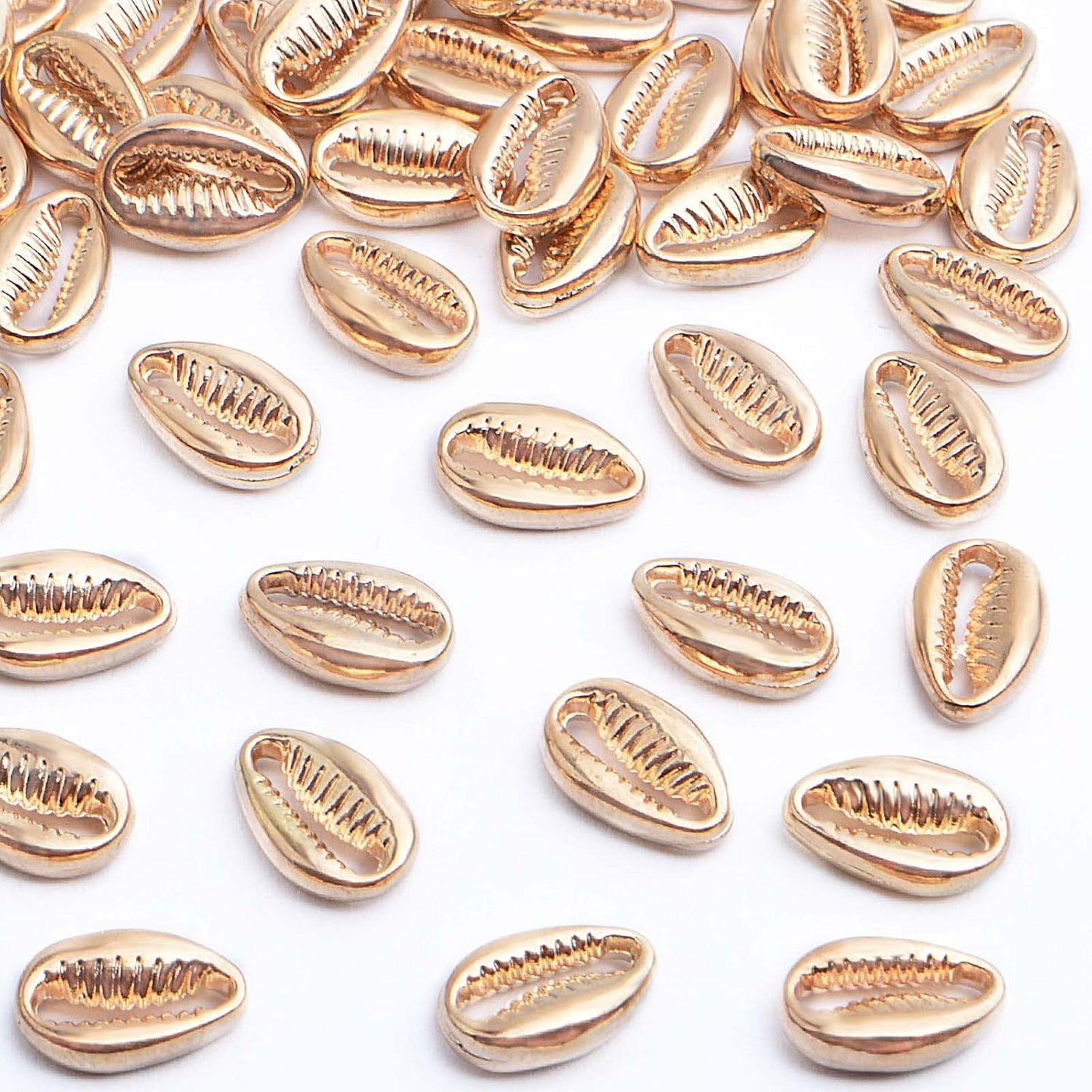 60pcs Golden Plated Seashells Tooth Pendant Charms Alloy Simulation Shell Teeth Bead Charms Accessories for DIY Bracelets Necklaces Crafts Jewelry Making