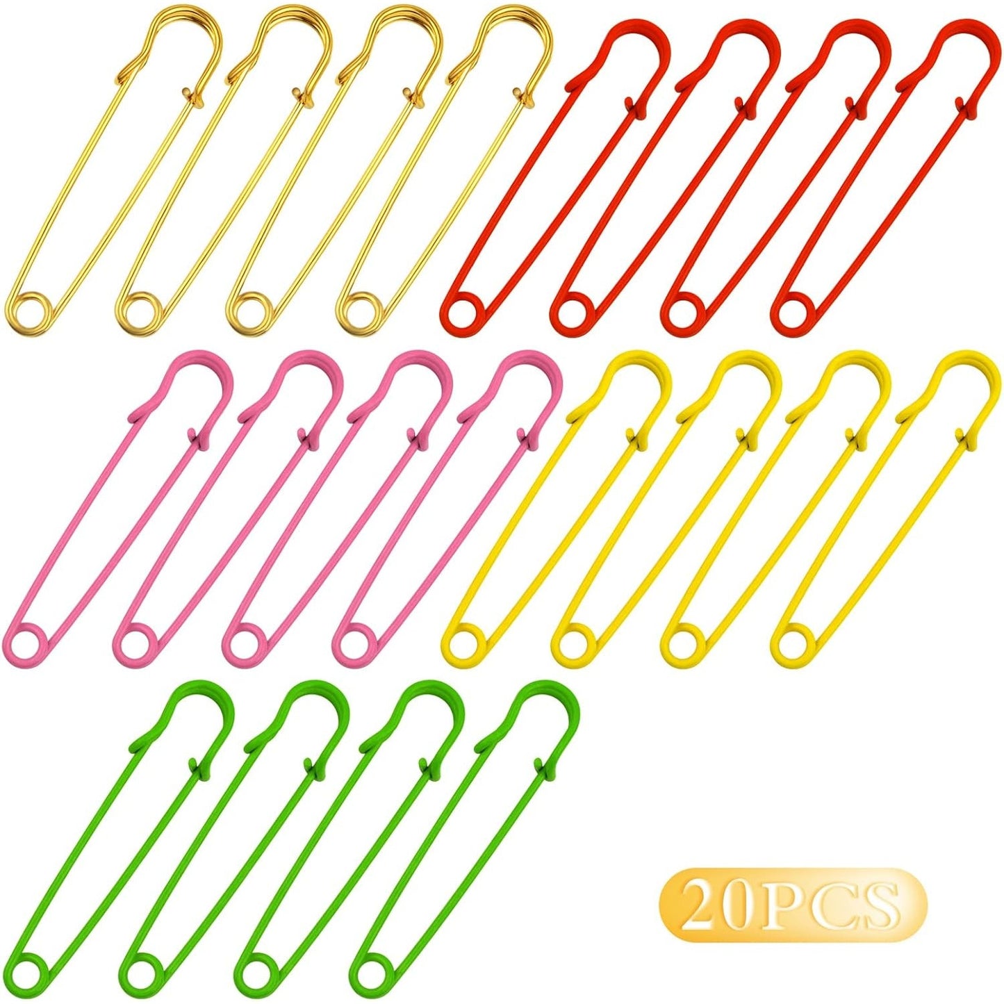 20 Pieces 75 mm Extra Large Safety Pins Metal Heavy Duty Sweater Shawl Pins Safety Pins Brooches for Blankets Skirts Kilts Jewelry Making Craft Sewing, 5 Colors
