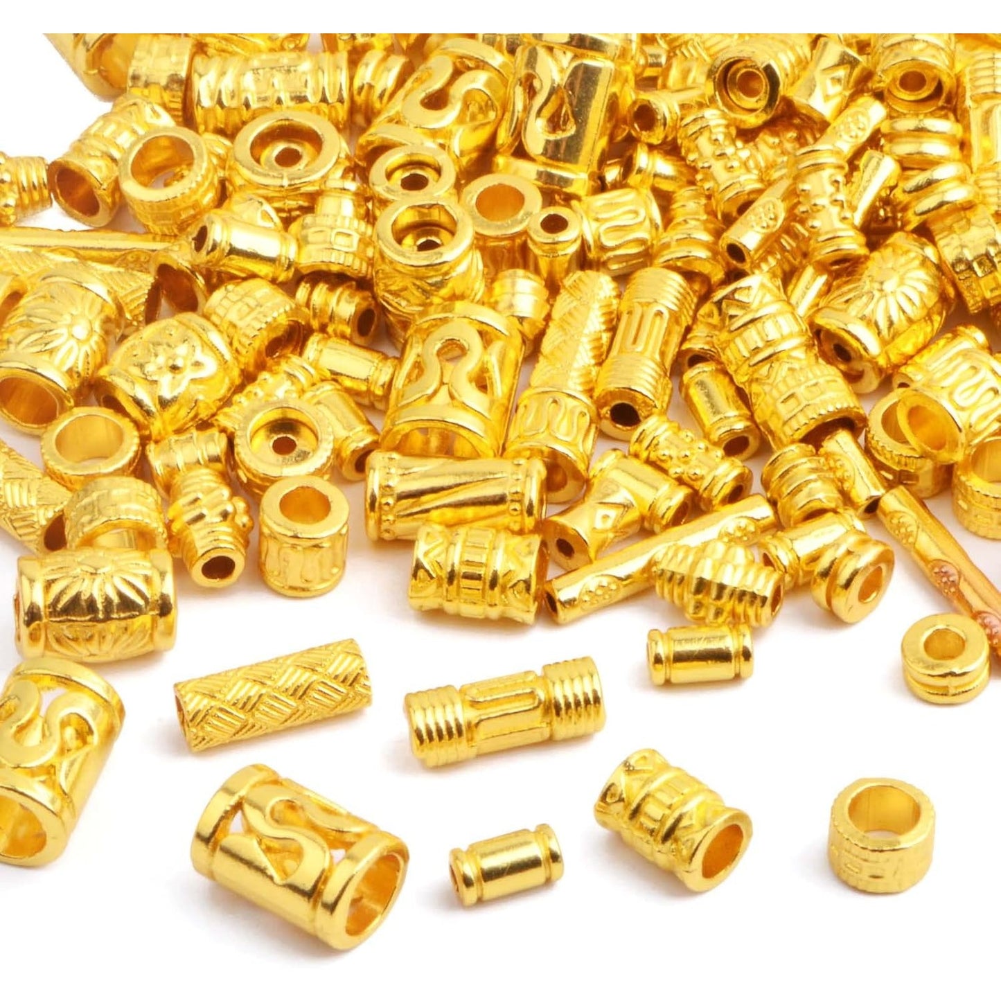 100 Gram Assorted Styles Column Spacer Beads Alloy Barrel Tube Loose Spacer Beads Jewelry Findings Accessories for DIY Bracelet Necklace Craft Supplies, Bright Golden