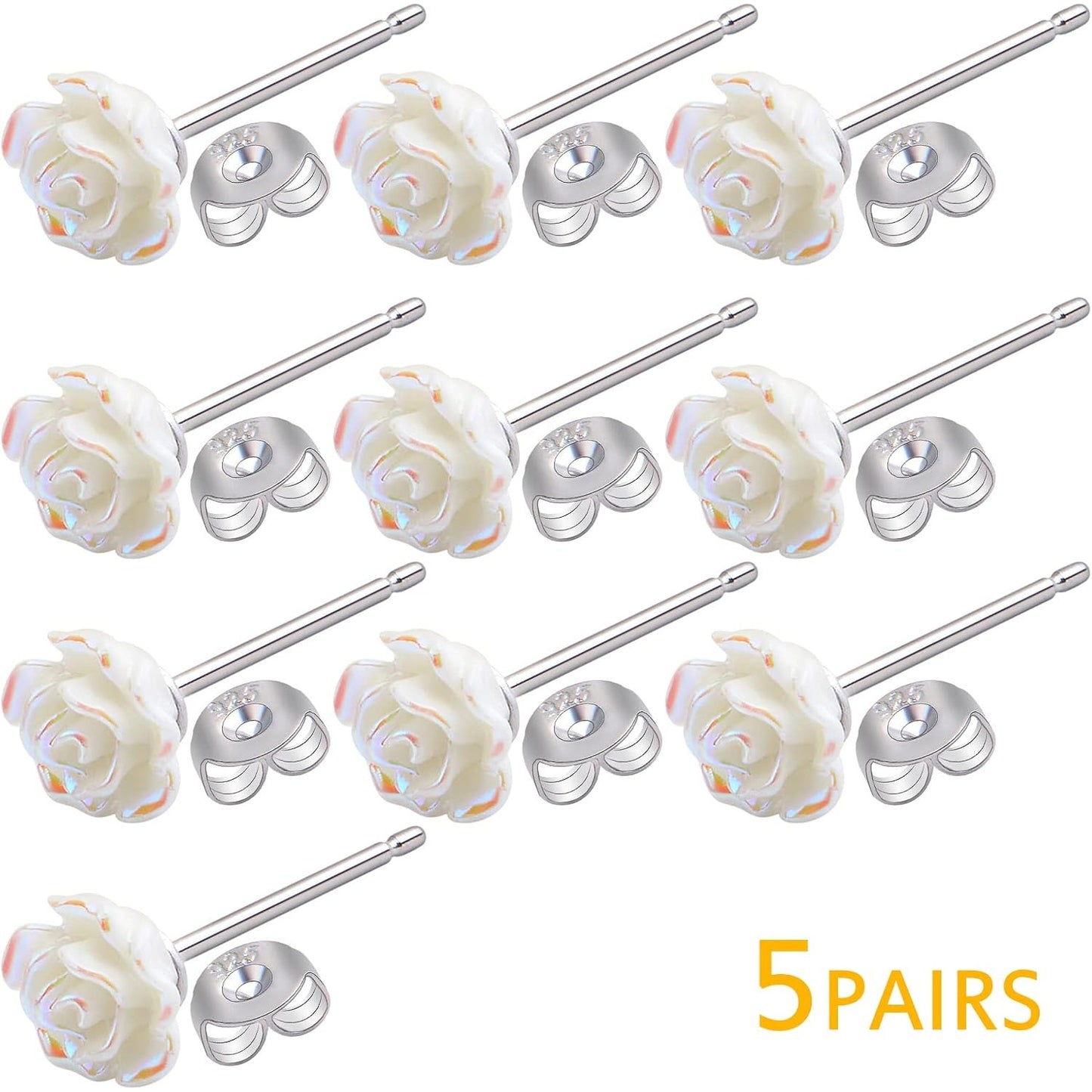 10pcs Resin Plastic Rose Flower Earring Pin Posts 3D Rose Stud Earrings and 10pcs Metal Butterfly Earring Backs Kit for Sensitive Ears DIY Jewelry Making Findings